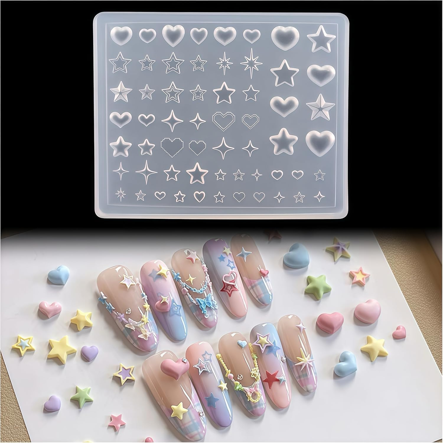 Nail Silicone Mold,Manicure Art Mould | Silicone Molds for 3D Stars Themed Accessories Jewelry Making Epoxy Resin Decoration for Salon and Home image number 3