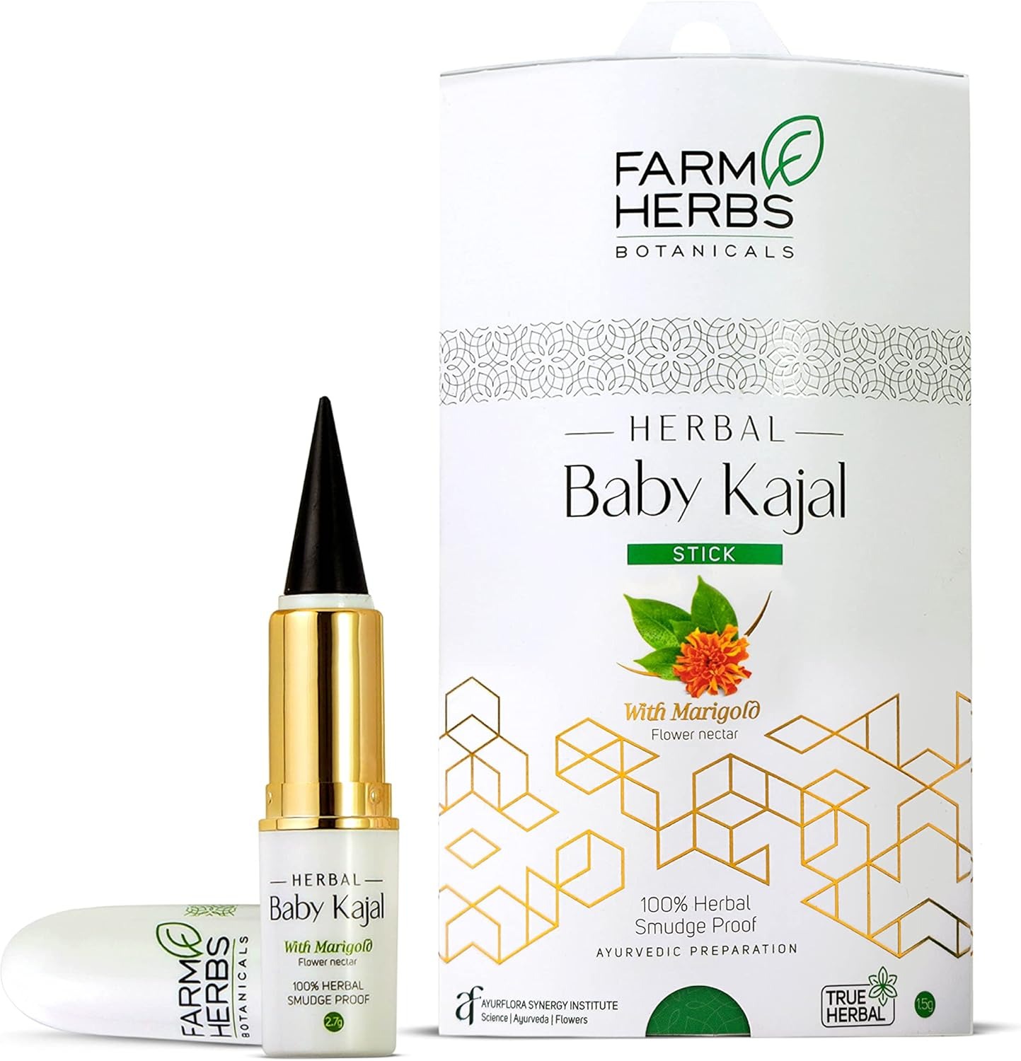 Farmherbs 100% Herbal All Natural Baby Kajal Stick - Certified Lead-Free, Irritation-Free, Premium Olive Wax with Pure Organic Marigold, Smudgeproof, Preservative-Free, Synthetic Chemical-Free, From image number 3