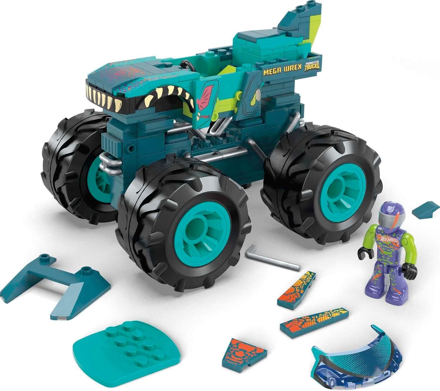 ​Mega Hot Wheels Mega Wrex Monster Truck Building Set with 187 Pieces with Micro Figure Driver Figure image number 5
