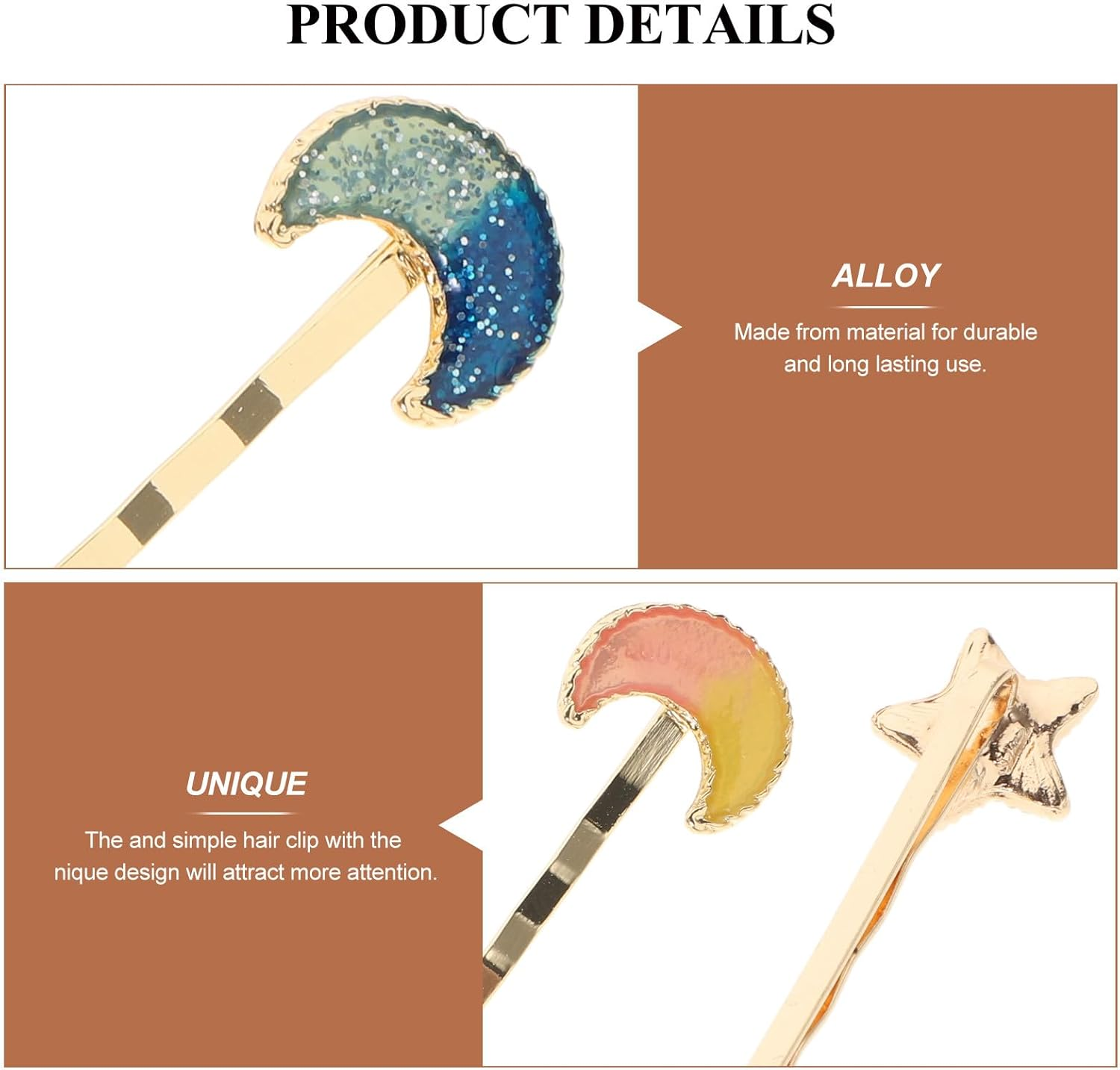 ULTECHNOVO 4Pcs Star Moon Hair Clips Hair Barrettes Accessories Party Headwear Set Blue and Yellow Stars and Moons image number 2