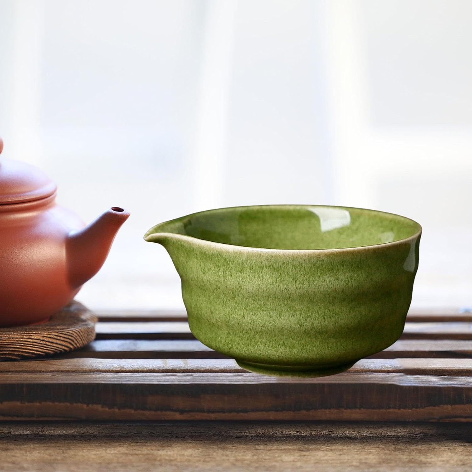 Siabiced Ceramic Matcha Bowl, Japanese Teacup 450Ml, Chawan Tea Making Tools, Traditional Handmade Porcelain Tea Bowl For, Dark Green image number 2