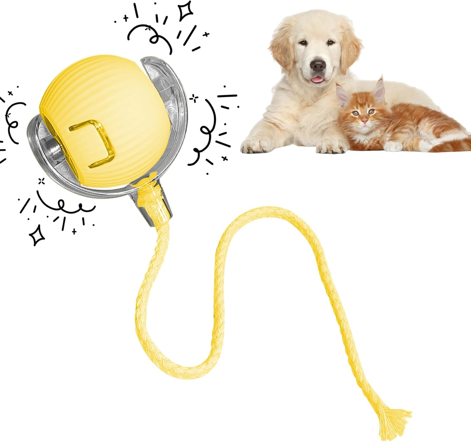 Oiuyamn 2025 Upgraded Interactive Cat Ball Toy, Automatic Rolling Cat Ball, Intelligent Mobile Kitten Toy with Elastic Mesh Tail, Motorized Cat/Dog Ball Toy for Indoor Pet Cat