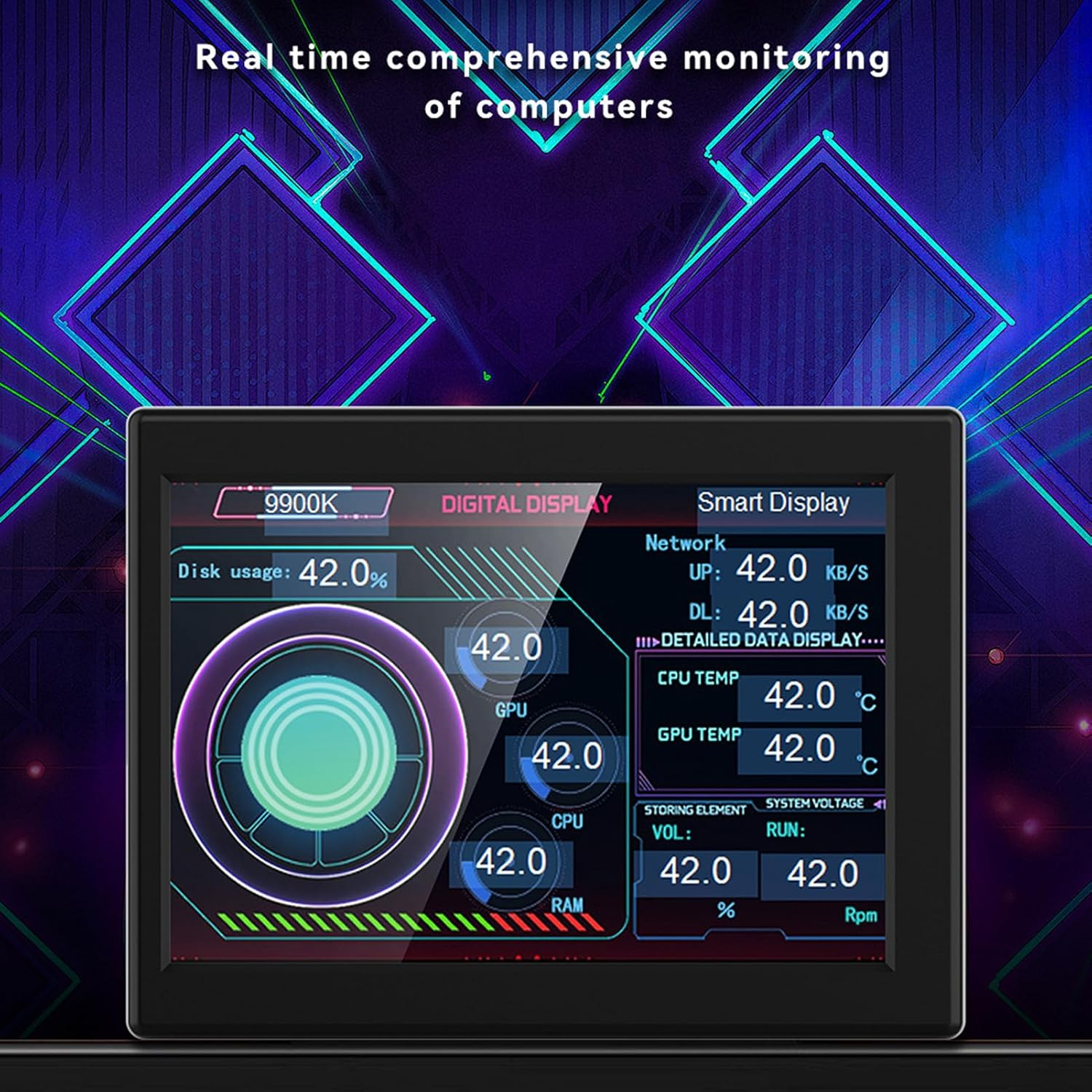 PC CPU Data Monitor, Plug and Play Computer Temperature Monitor Stepless Dimming 360 Degree Rotation 3.5 Inch Type-C Interface for Desktop (Black) image number 5