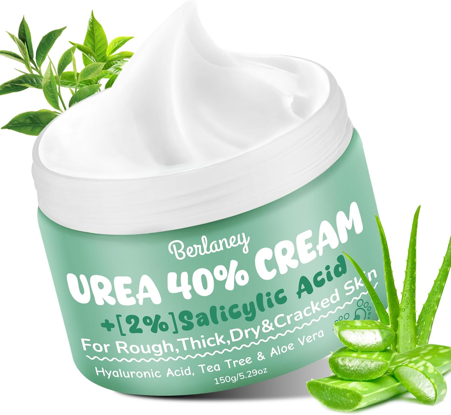Berlaney Urea Cream 40 Percent for Feet plus 2% Salicylic Acid 5.29 Oz || Foot Cream and Hand Cream Maximum Strength with Hyaluronic Acid,Tea Tree,And Aloe Vera for Deep Moisturizes,Callus Remover image number 1
