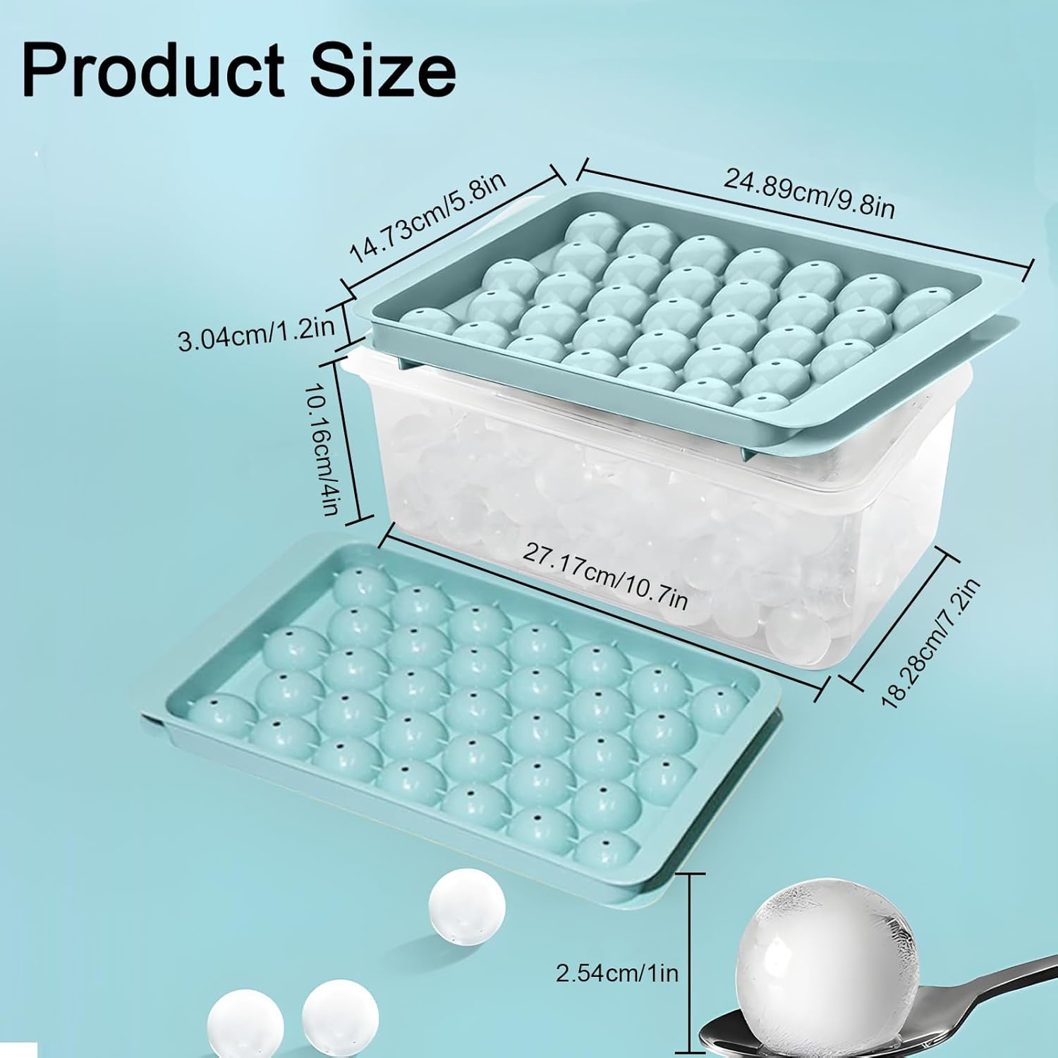 Ice Trays for Freezer, Ice Cube Tray with Lid and Bin, round Ice Cube Trays for Freezer, Circle Ice Cube Tray for Chilling Drinks image number 2