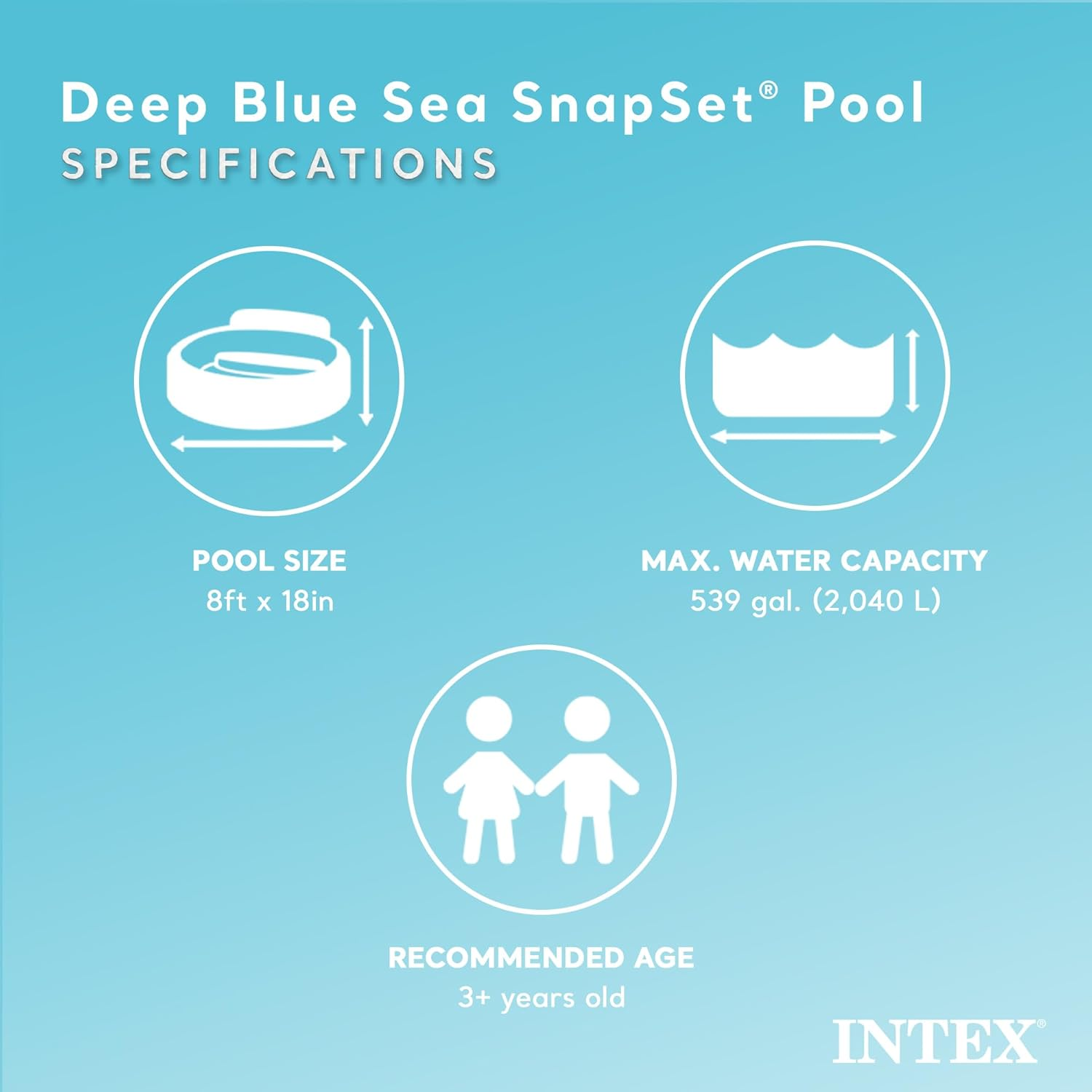 Intex Deep Sea Blue 8 Feet X 18 Inch Snapset Instant round Plastic above Ground Swimming Kiddie Pool for Ages 3 Years and Up, Blue
