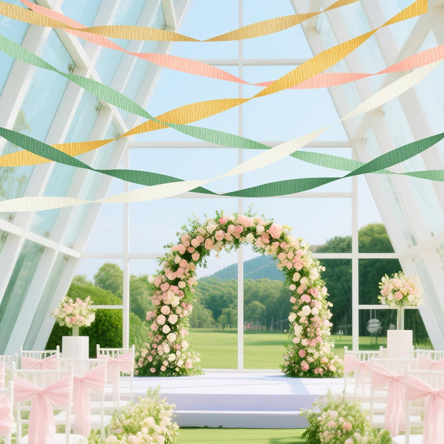 6 Colors Green Khaki Gold Crepe Paper for Party Decorations, Green Gold Wedding Party Crepe Paper Streamers, Crepe Paper Streamers Party Decorations Colourful Streamer image number 4