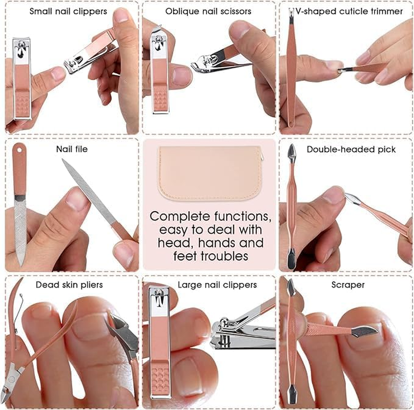 Miners2000 Nail Clippers and Beauty Tool Portable Set, Rose Gold Martensitic Stainless Steel Manicure Set 12 in 1, with Pink Leather Bag, Suitable for Home, Workplace, Outdoor Travel, Gift Giving, Beauty Salon image number 2