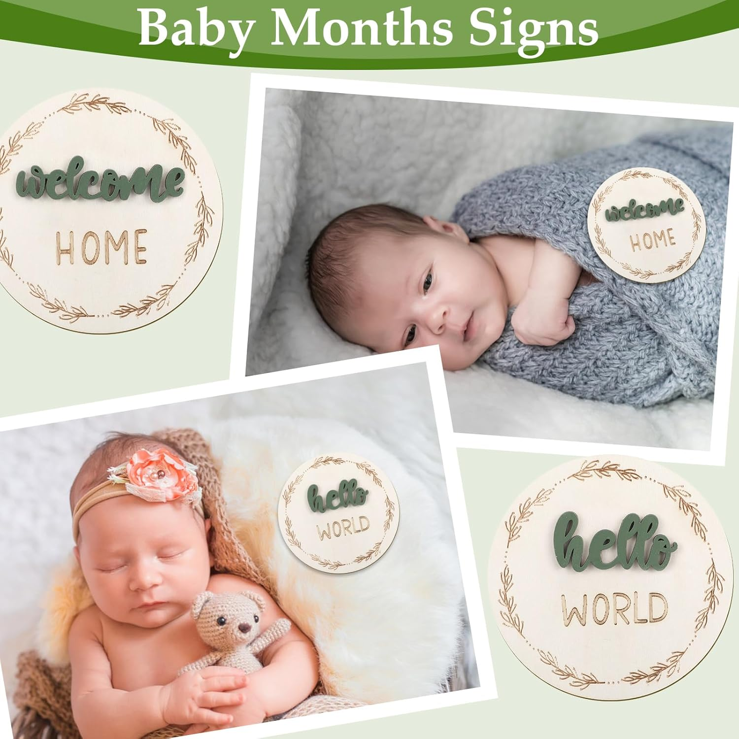 7 Pcs Baby Monthly Milestone Cards Sign, Double Sided 3D Baby Milestone Signs Baby Growth Cards Milestone Wooden Circles for Baby Boy Girls 1-12 Months Baby Milestone Pictures (Double Sided) image number 5