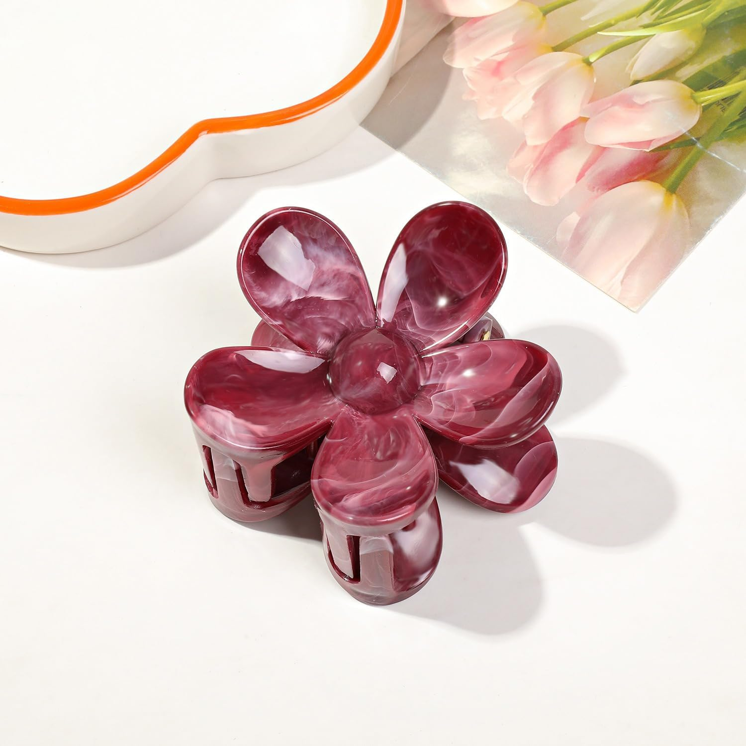 Whakano Women'S Flower Hair Clips, Non-Slip Plastic Hair Clip, Hair Clip, Claw Clip, Strong Hold, Claw Clips, Hair Styling Accessories for Women, Party, Beach, Pool, Holiday, Wine Red, Pack of 1 image number 1