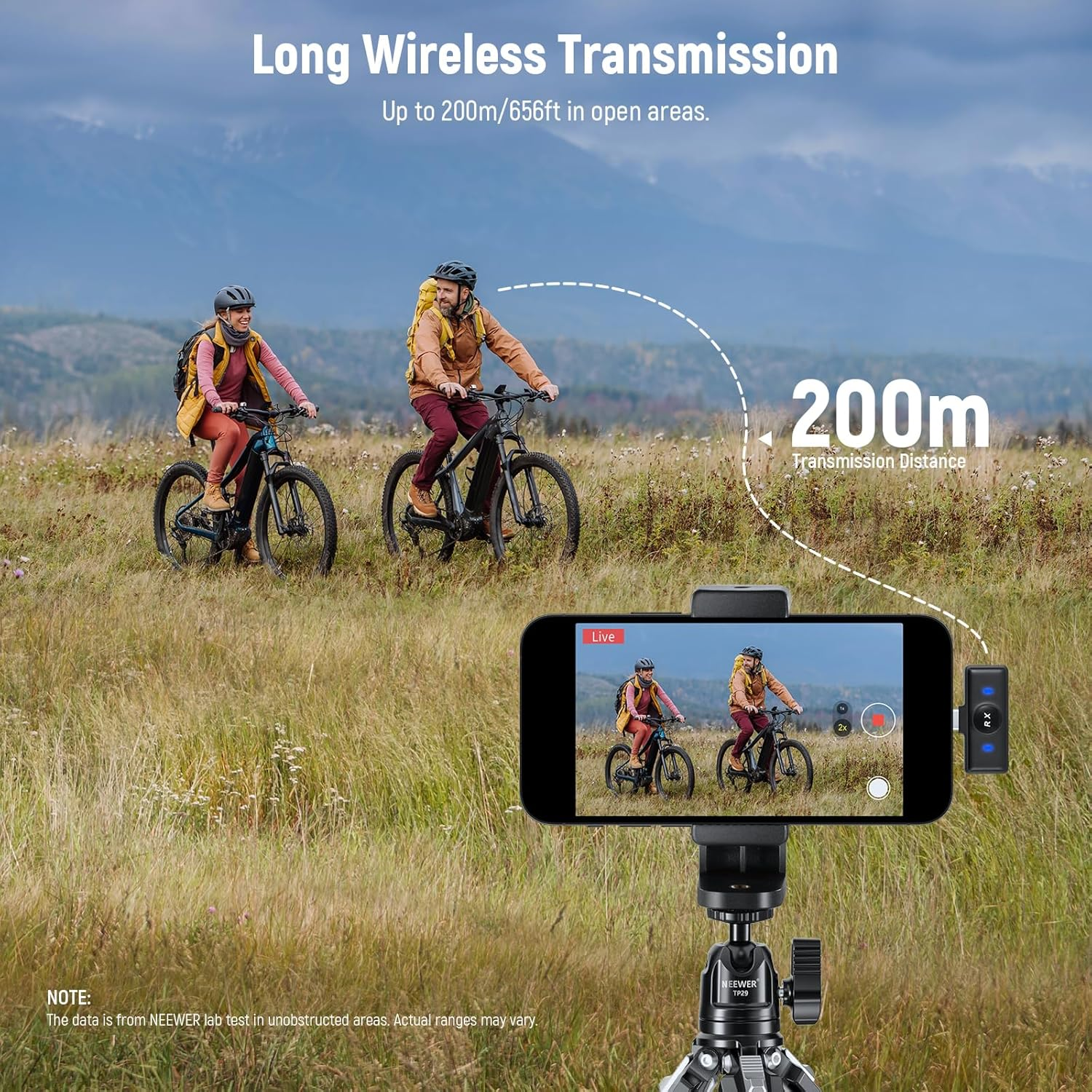 NEEWER Wireless Lavalier Microphone System Compatible with Iphone Android Phone PC Laptop Computer, Noise Cancelling Mini Lapel Mic Set with USB C OTG Charging Case 24H Battery 200M Long Range, KM18