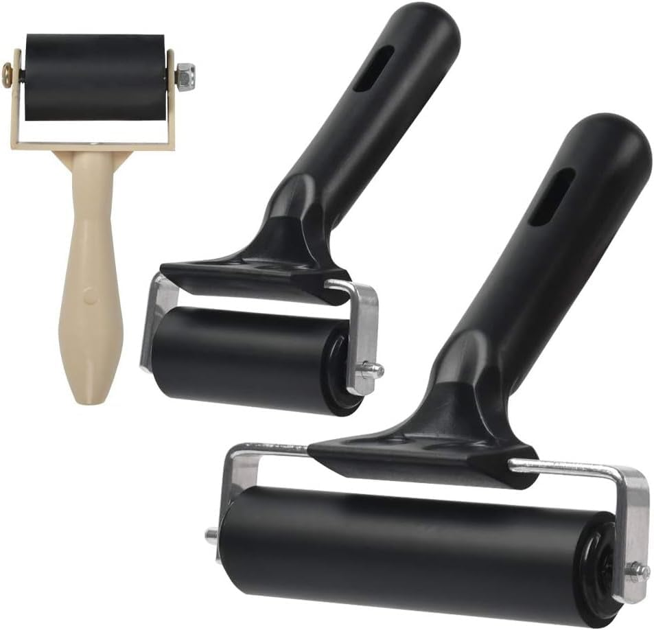 MIVES Rubber Brayer Roller Set, 3 Pack Hard Rubber Rollers for Ink Paint, Printmaking, Art & Craft, Adults image number 4