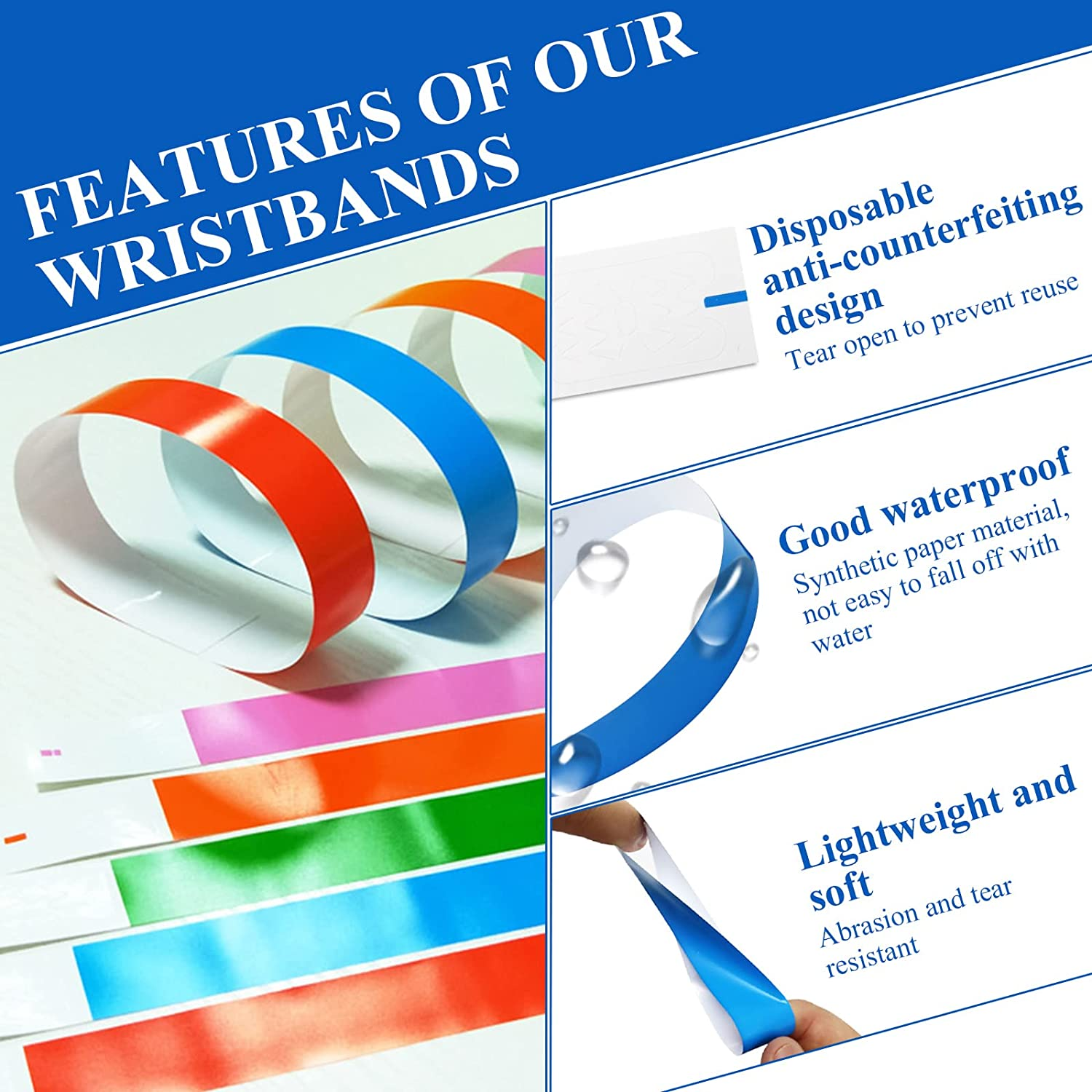 350 Counts Wristbands for Events, Waterproof Paper Wristbands Neon Wrist Bands, Lightweight Paper Party Bracelets, Concert Bracelets, Style A image number 6