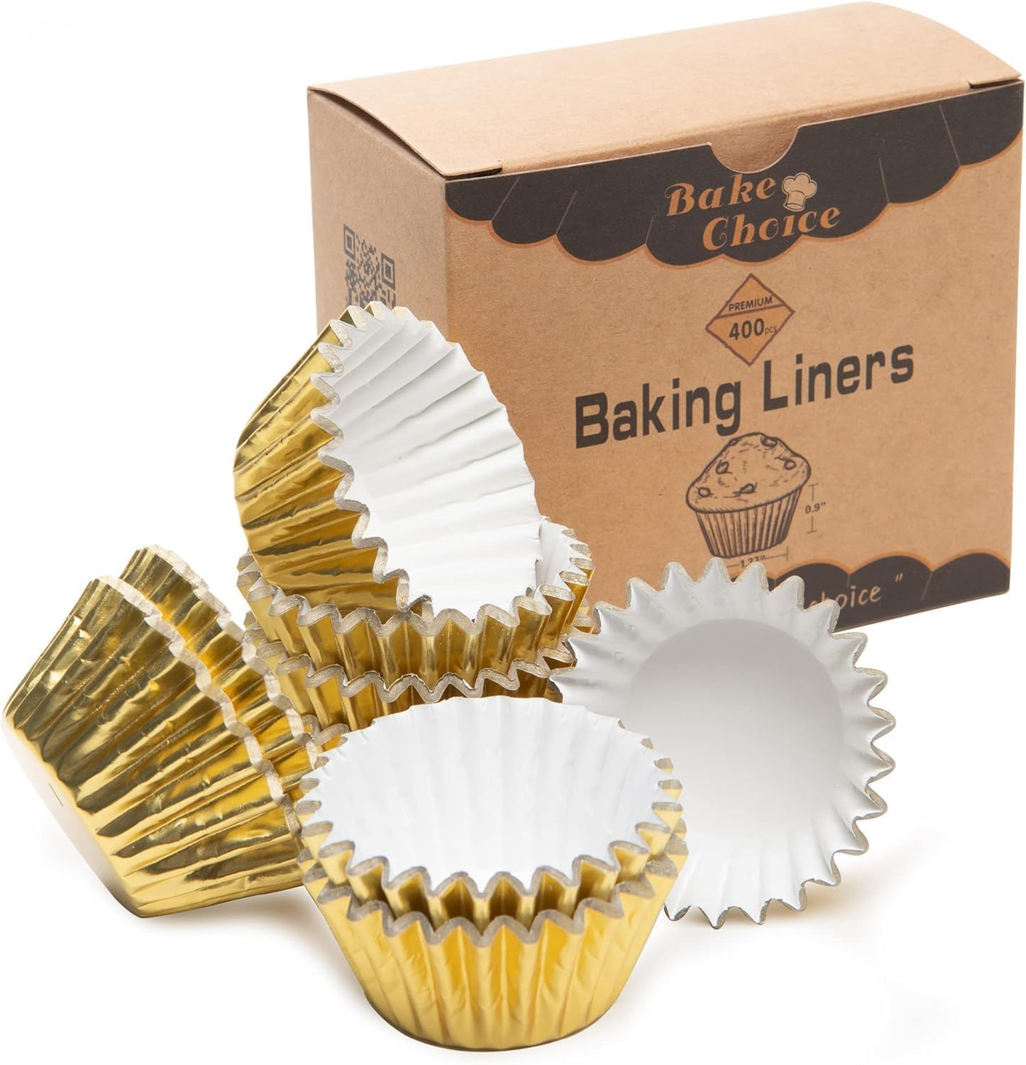400 Pcs Gold Mini Cupcake Liners,Non-Stick Mini Size Foil Muffin Liners,For Christmas Decorations image number 1