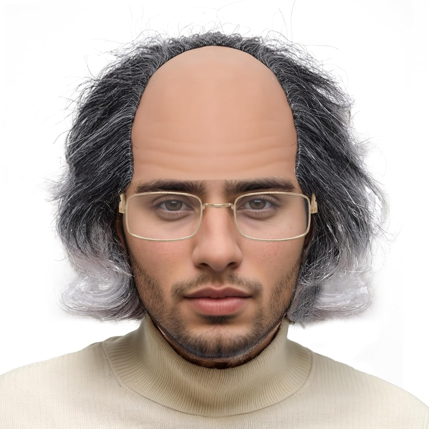 Dqwtb Short Curly Old Man Bald Cap Wig Mad Gray Scientist Synthetic Balding Anime Cosplay Halloween Costume Wigs