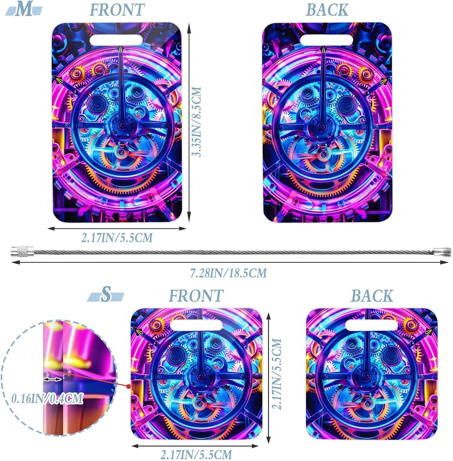 Cool Colored Gears Acrylic Luggage Travel Tag Airline Luggage Tags Travel Baggage Tag Set of 4 Luggagetags