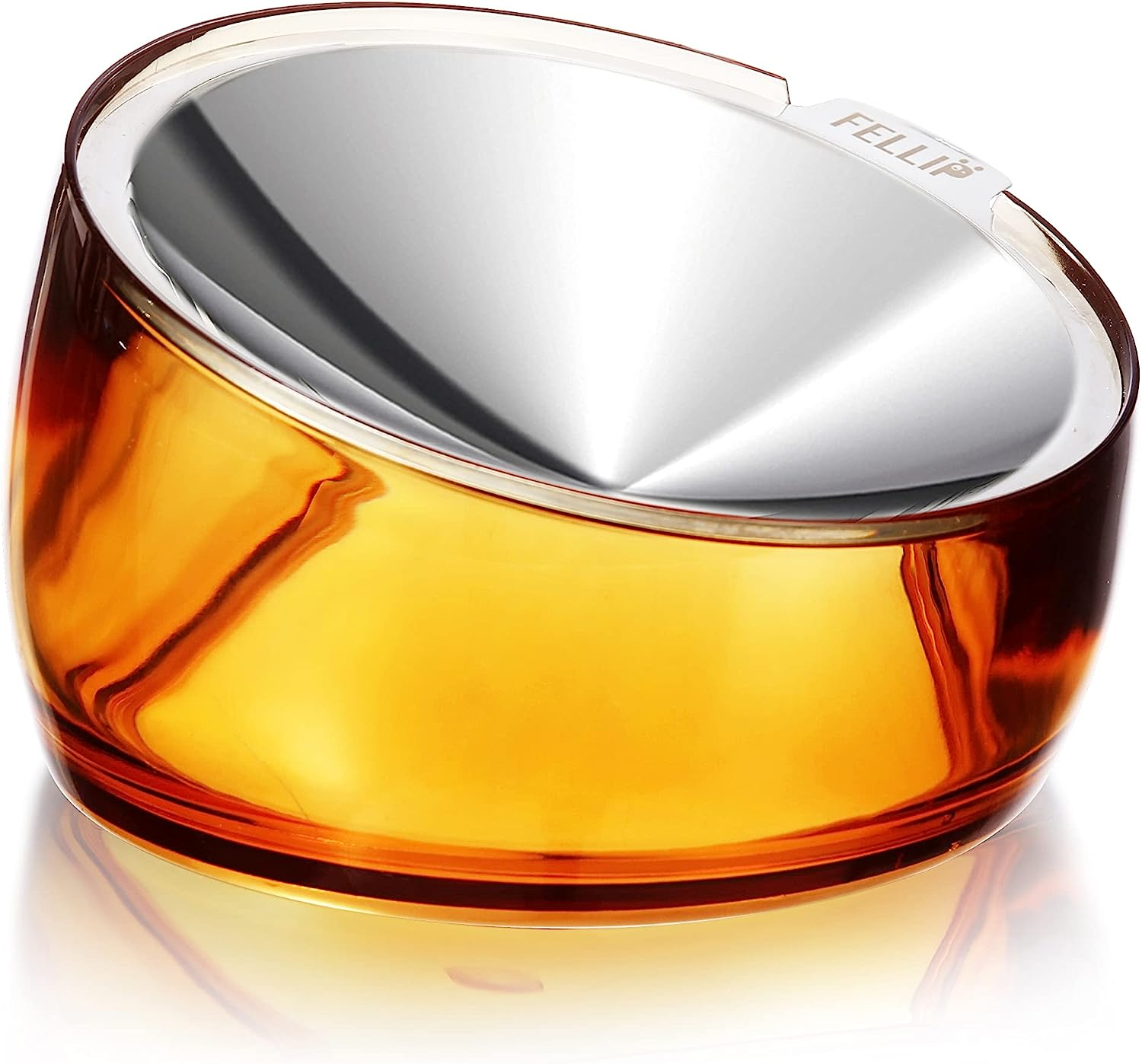 Felli Pet Whisker Stress Friendly Raised Angled Cat Wet Food Bowl Stainless Steel Shallow Dish Tilted, anti Vomit, Slanted Feeding Plate Metal Elevated Acrylic Flat Faced Dog (0.5 Cups, Gold) image number 5