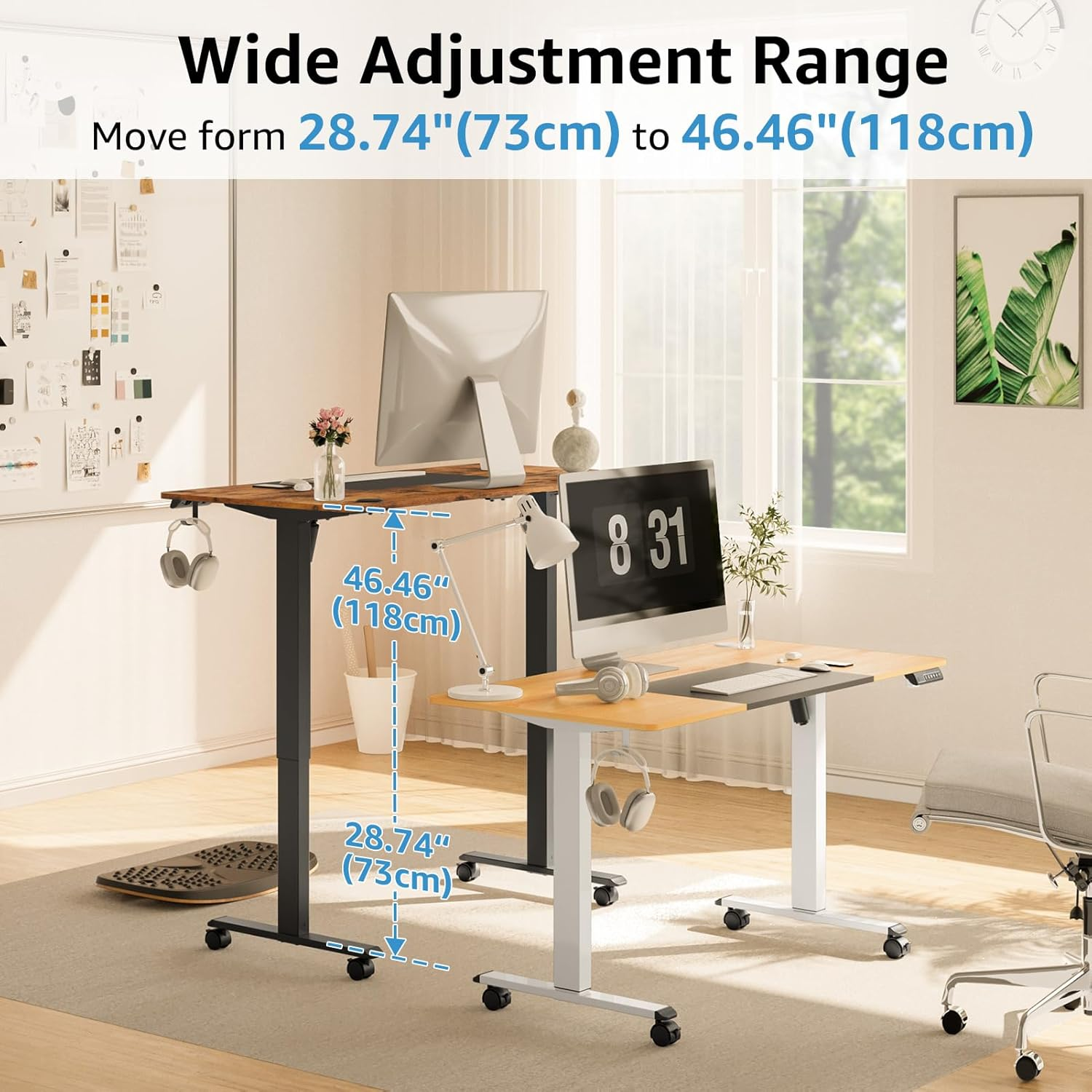 MOUNTUP Electric Standing Desk 140X70Cm (55X28) Height Adjustable, Sit Stand Desk with Memory Controller, Ergonomic Stand up Desk for Home Office with Splice Board, Rustic Brown+Black - Oak+Black image number 7