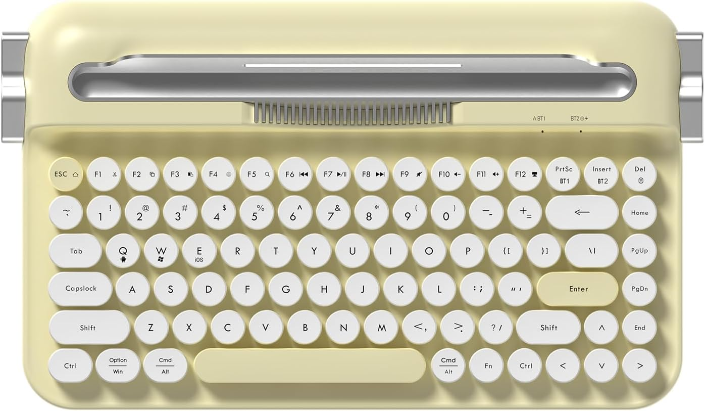 Ajazz AF84 Retro Keyboard, Vintage round Keycaps, Tablet Stand, Ergonomic Yellow - Gray image number 5