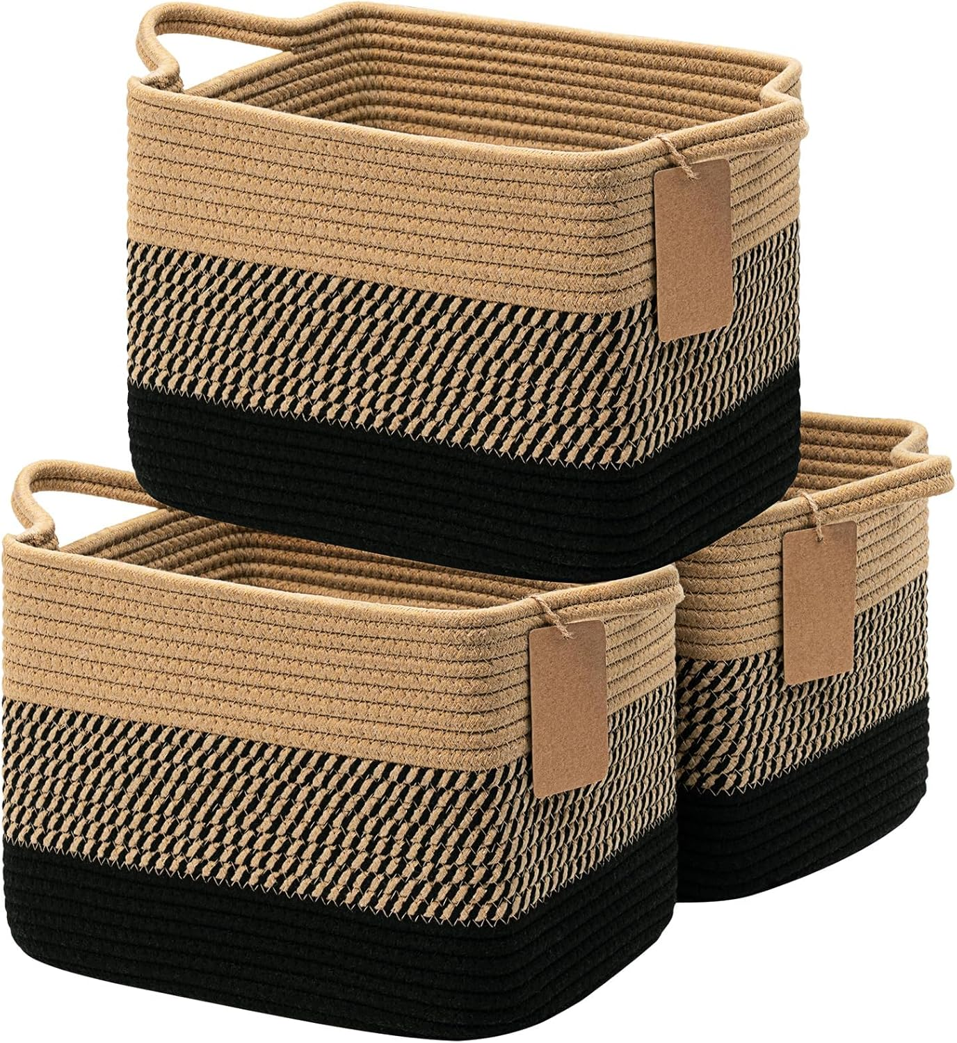 Storage Basket, Woven Baskets for Shelves, Cotton Rope Basket for Toys, Towel Baskets for Bedroom, 33 X 25 X 23Cm, 3 Pack, Black Jute image number 6