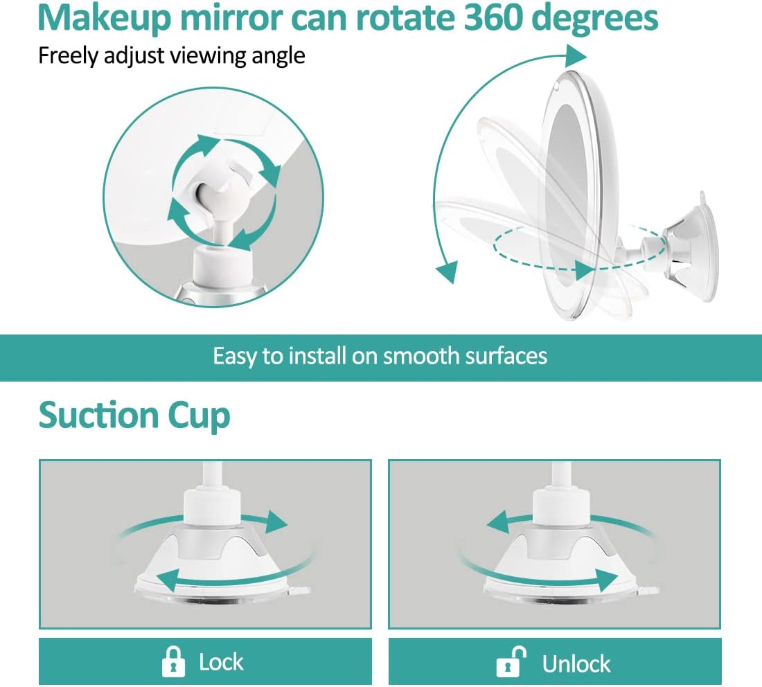 EMKE 5X Magnifying Shaving Mirror with Light, LED Travel Makeup Mirror with Locking Suction Mount | 360&deg; Swivel | Cool Light | Battery, Portable Illuminated for Bathroom, 175Mm (UCM03BTMX1W) image number 4