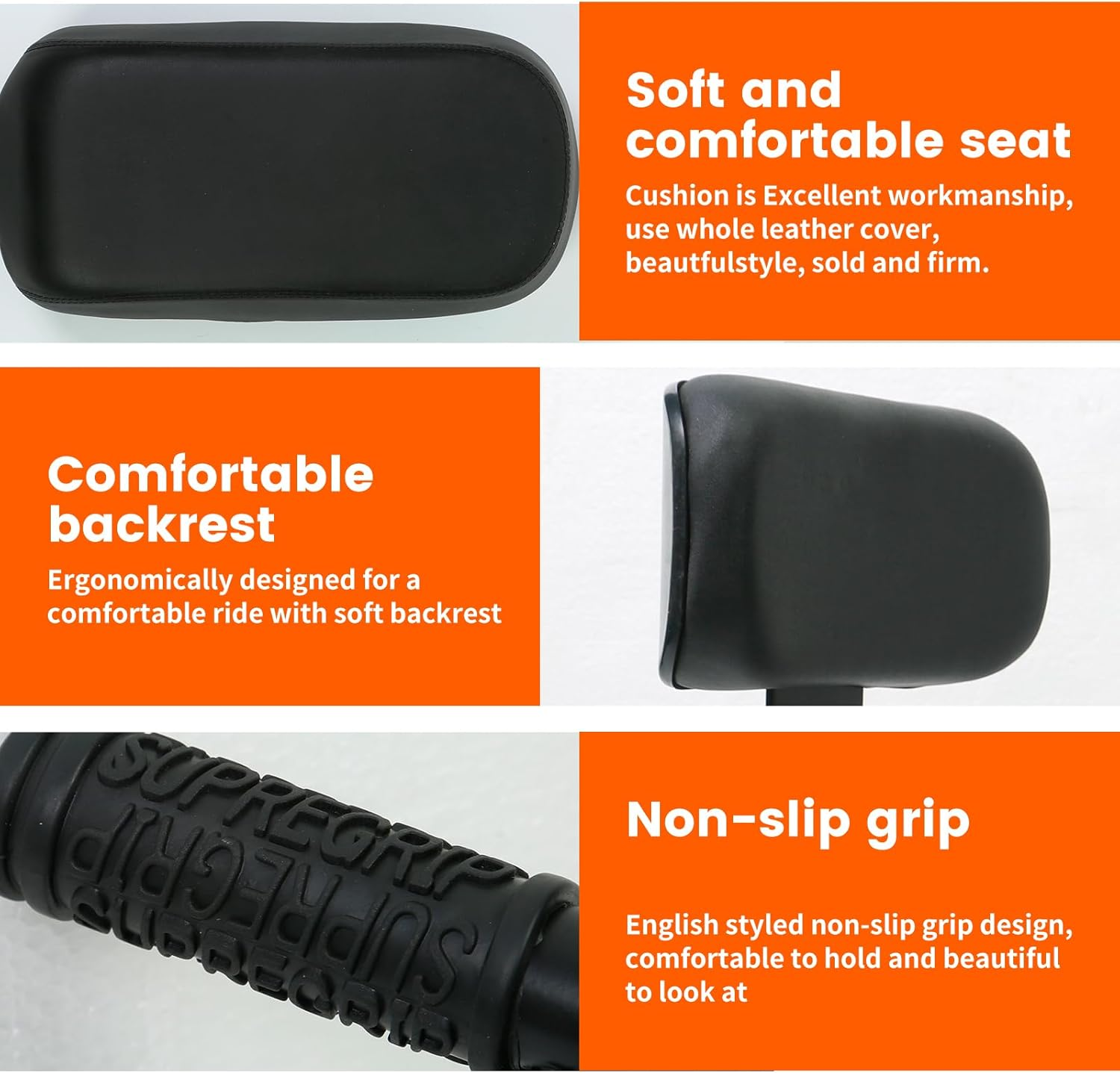 Child Bike Rear Seat Bike Back Seat with Backrest Child Bicycle Rear Seat Bicycle Rear Back Seat Cushion Bike Back Seat Safety Armrest Handrail Feet Pedals Kids Bike Seat Carrier for over 5 Years Old image number 6