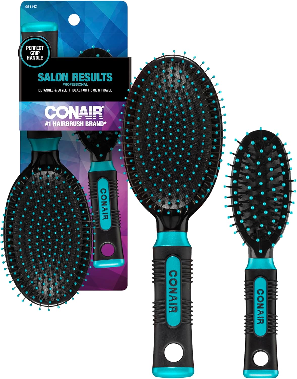 Conair Salon Results Hairbrush Set - Travel Hair Brush - Hairbrushes for All Hair Types - Curly Hair Brush - Hairbrush - Detangler Brush - Travel Size + Full-Size Brush image number 4