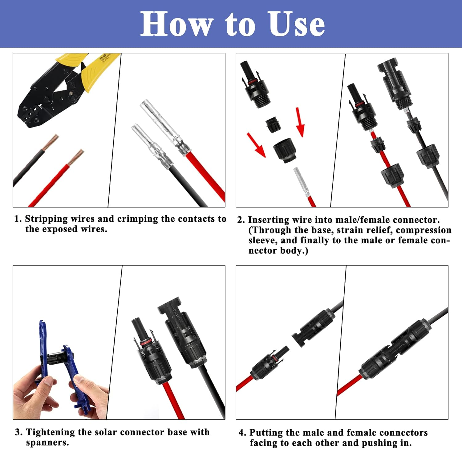 E-TING 42PCS Solar Panel Connector IP67 Waterproof Solar Connectors 1000V 30A Male/Female Plug with 2PCS Wrench Spanners (10 Pairs) image number 4