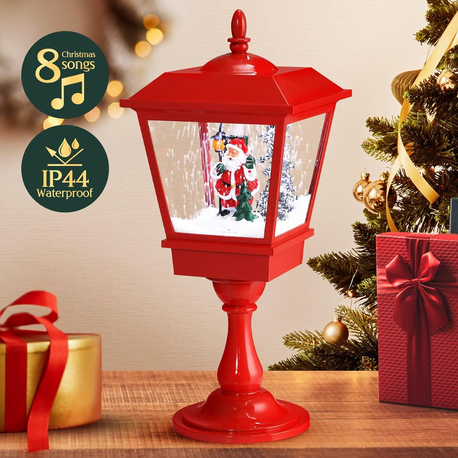 Christmas Led Street Light Snowing Post Xmas Decoration Ornaments Lantern Music Table Lamp Indoor Outdoor Path Garden Main Gate Pole Pillar image number 1
