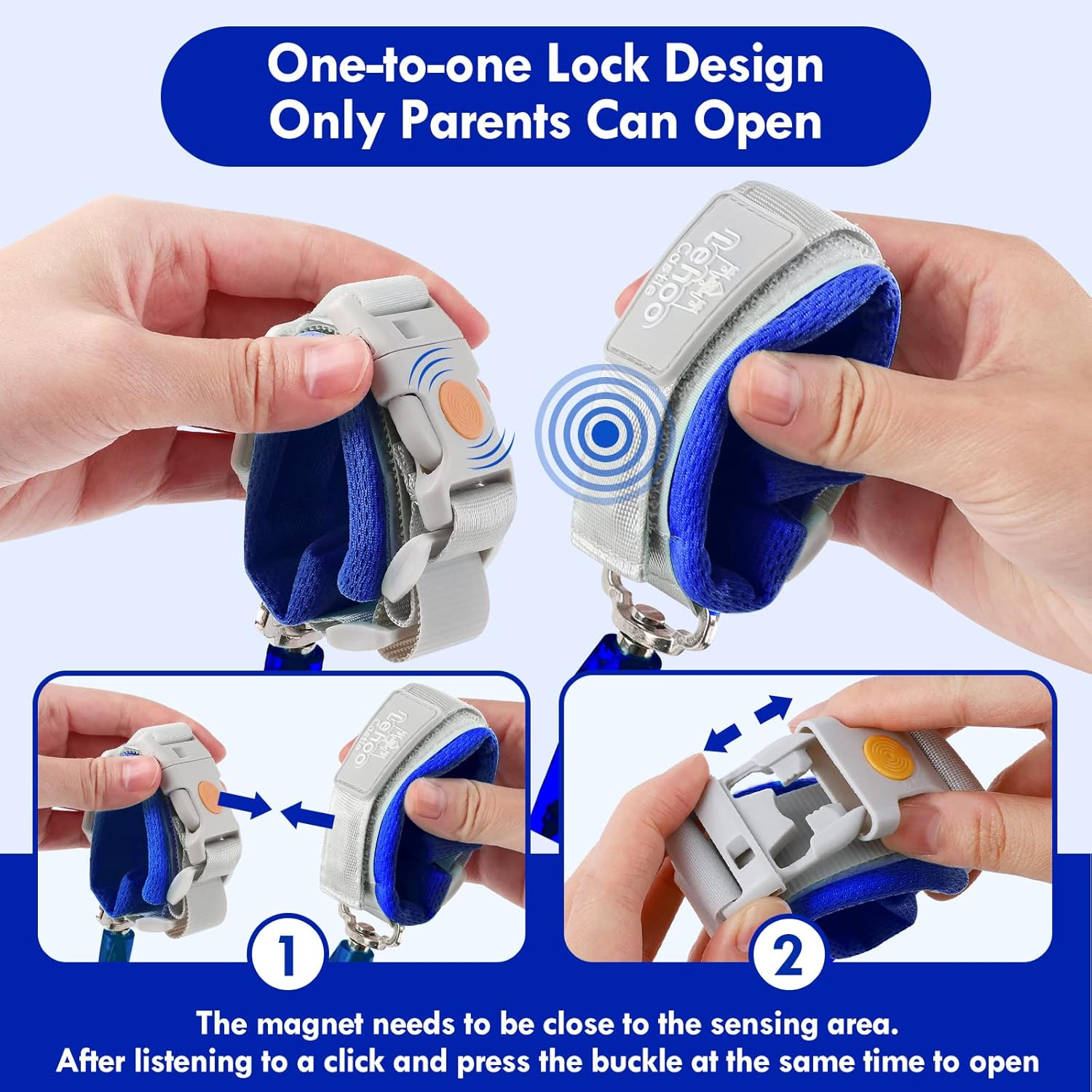 Lehoo Castle anti Lost Wrist Link Safety Harness, 1.5M Toddler Harness Leash for Kids, Adjustable Walking Strap, 360&deg; Rotation Baby Safety Harness with Induction Lock (Dark Blue) image number 6