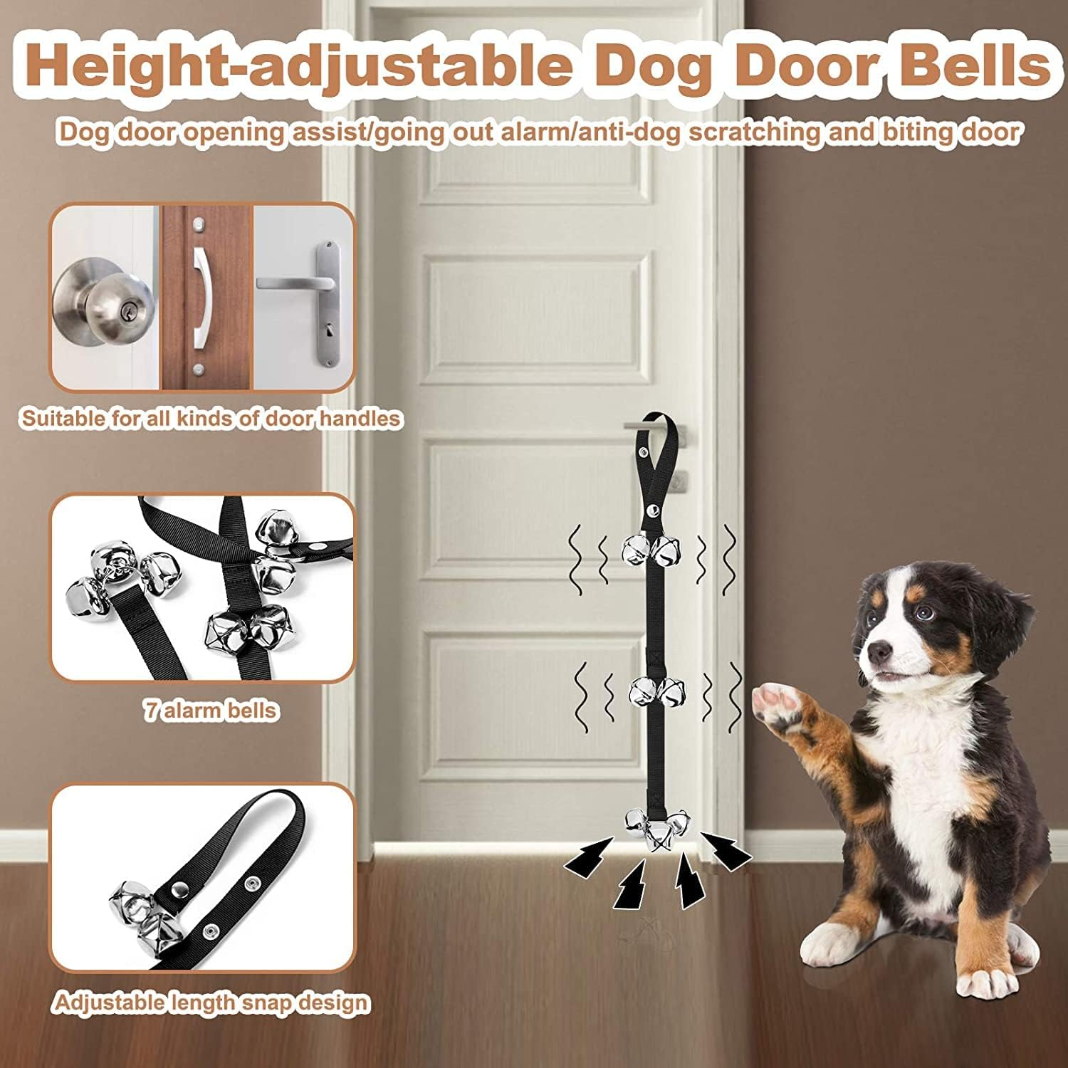 YANGWEN Dog Puppy Doorbells,3 Pack Dog Bell for Puppy Potty Training Adjustable Length Dog Doorbell with Dog Training Clicker & Dog Whistle for Doggy Doggie Puppy image number 1