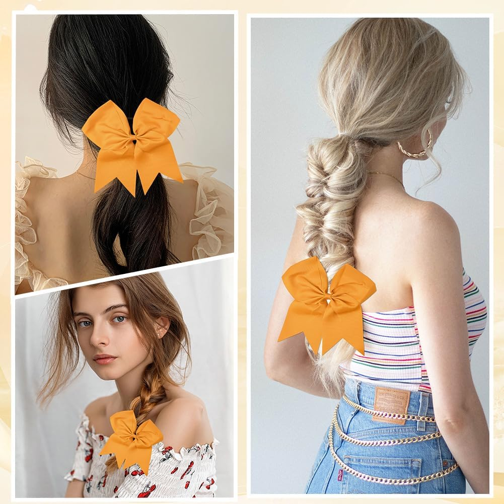 SUNNYCLUE 2Pcs Bow Hair Scrunchie Bow Scrunchies 20Mm Large Orange Soft Polyester Bowknot Hair Ties with Long Tails Elegant Elastic Rubber Bands for Women Adults Holiday Fashion Gifts Accessories image number 4