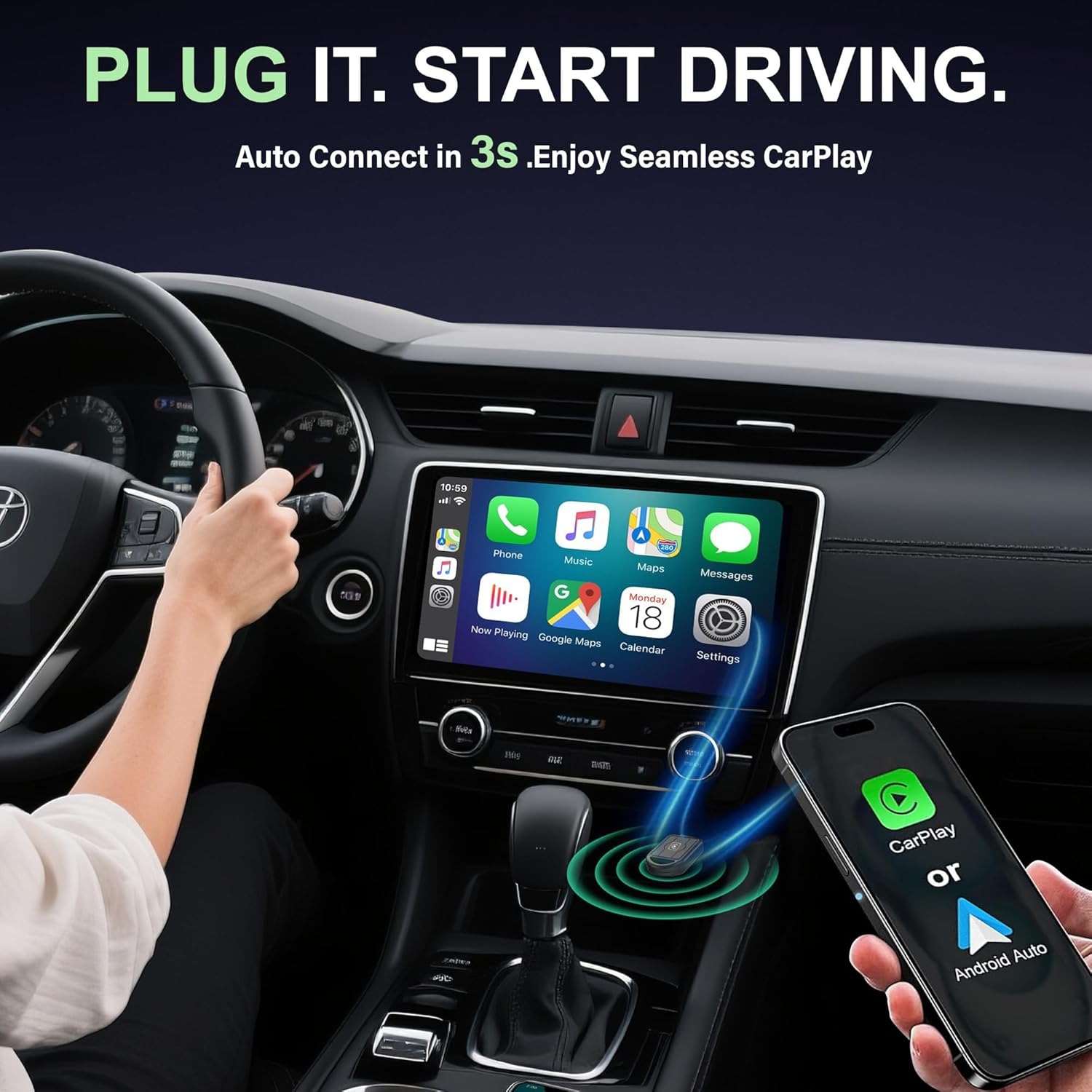 2-In-1 Mini Wireless Carplay Adapter for Apple Carplay & Android Auto,Upgrade Wired to Wireless, Fast Auto-Connect, Plug & Play (Ios 10+, Android 10+, 2016+ Cars) 1Pcs image number 4