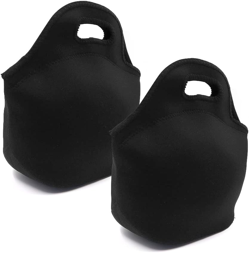 2 Pcs Black Neoprene Lunch Bag, Lunch Bags for Women, for Girl Boy Teens, Insulated Lunch Bag, Thermal, Reusable and Foldable Lunch Bag with Zipper for Adult Nurse School Work Travel Picnic (Black)