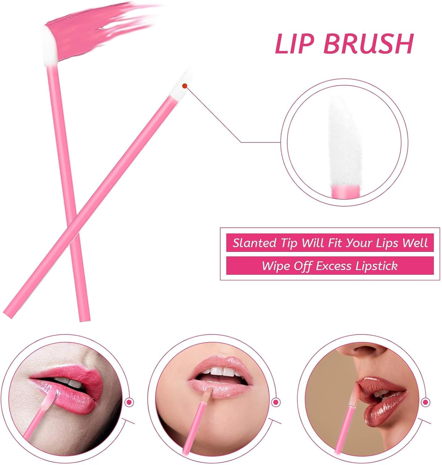 Tavvke 200 Pcs Disposable Makeup Applicators Set, 100 Mascara Brushes and 100 Lip Gloss Applicators for Lipstick and Mascara Testing, Pink image number 1