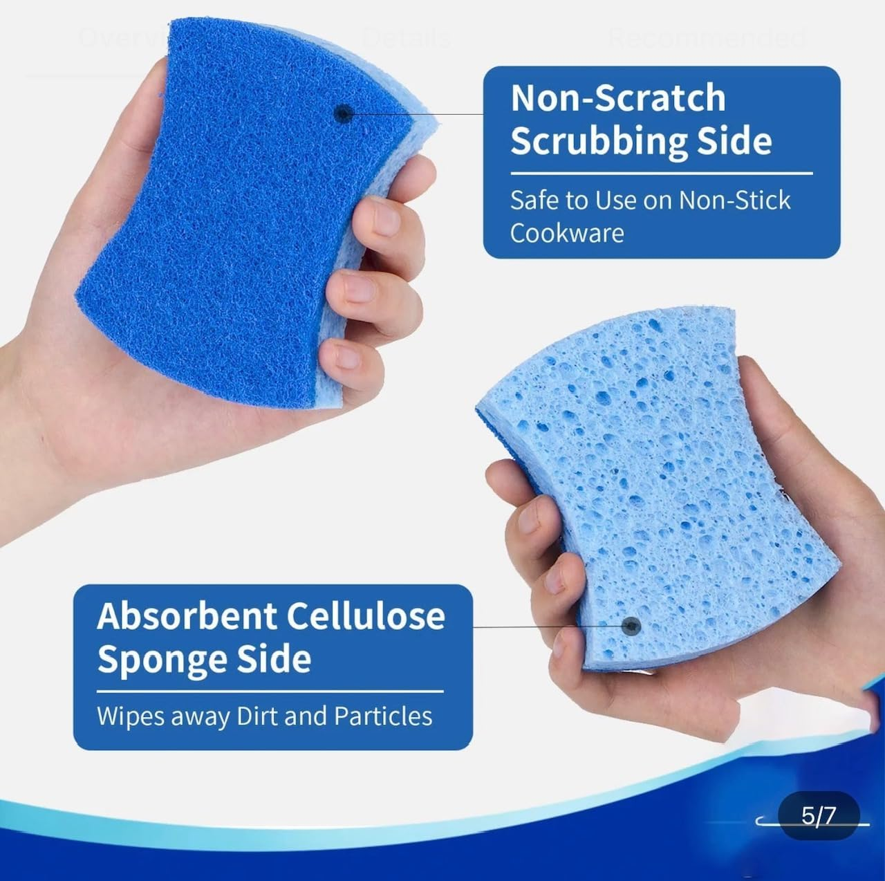 Power Sponge, Non-Scratch, Top Grade Cellulose, Washing up Sponge, Kitchen Sponge, Dishwashing, Scourer, Sink, Oven, Non-Stick Cookware, Long Lasting (Pack of 3) image number 2
