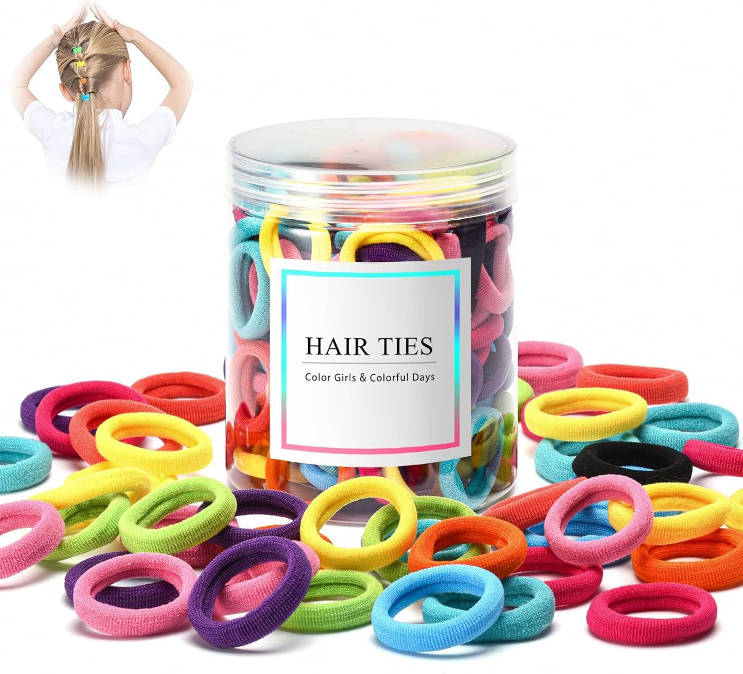 100 Pcs Multicolor Baby Hair Ties - Seamless Cotton Hair Elastics for Toddlers, Girls, and Kids - Soft Ponytail Holders in 10 Colors image number 5