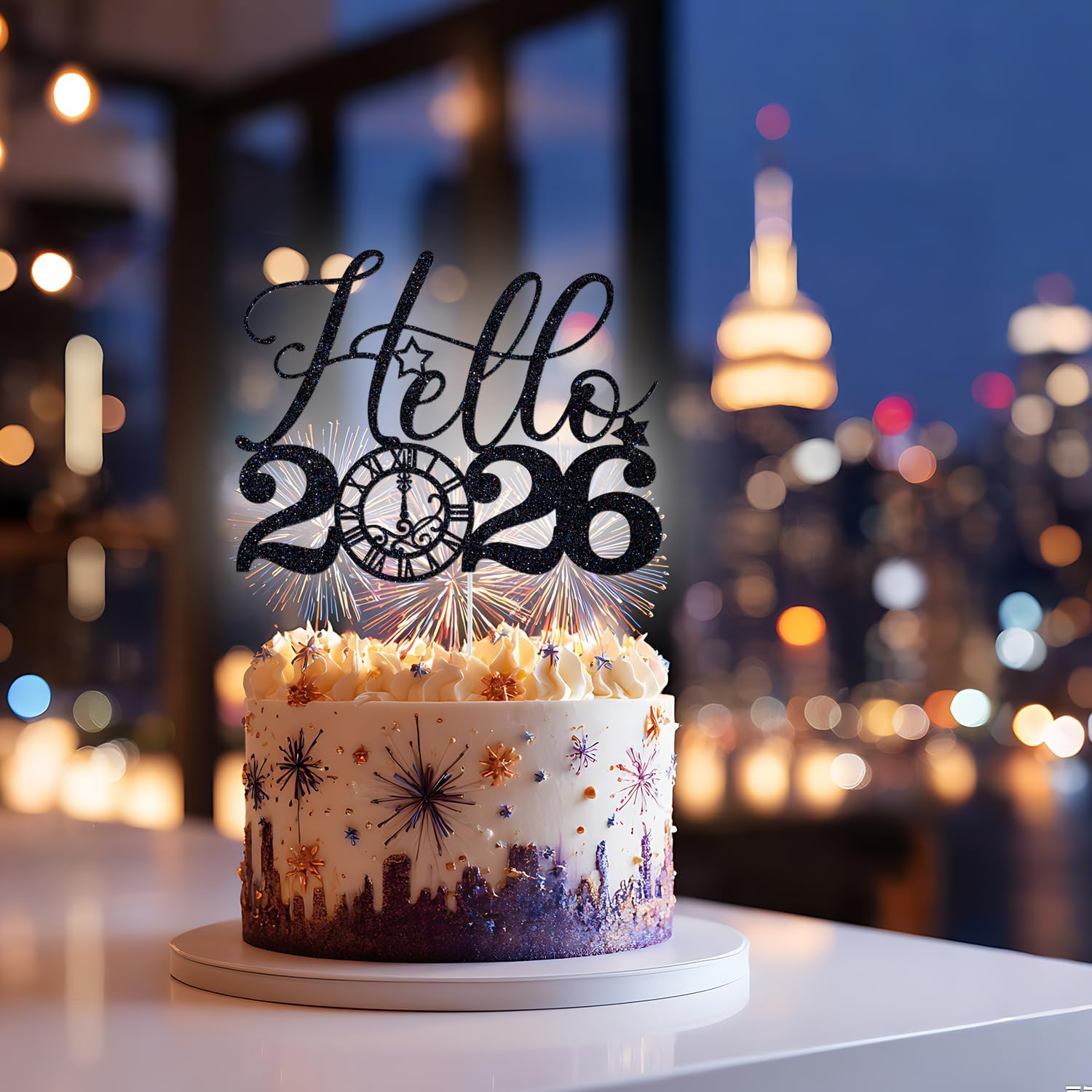 Hello 2025 Cake Topper, Happy New Year Cake Topper, Cheers to 2025, 2025 Happy New Years Eve Party Decorations Supplies (Black Glitter) image number 4
