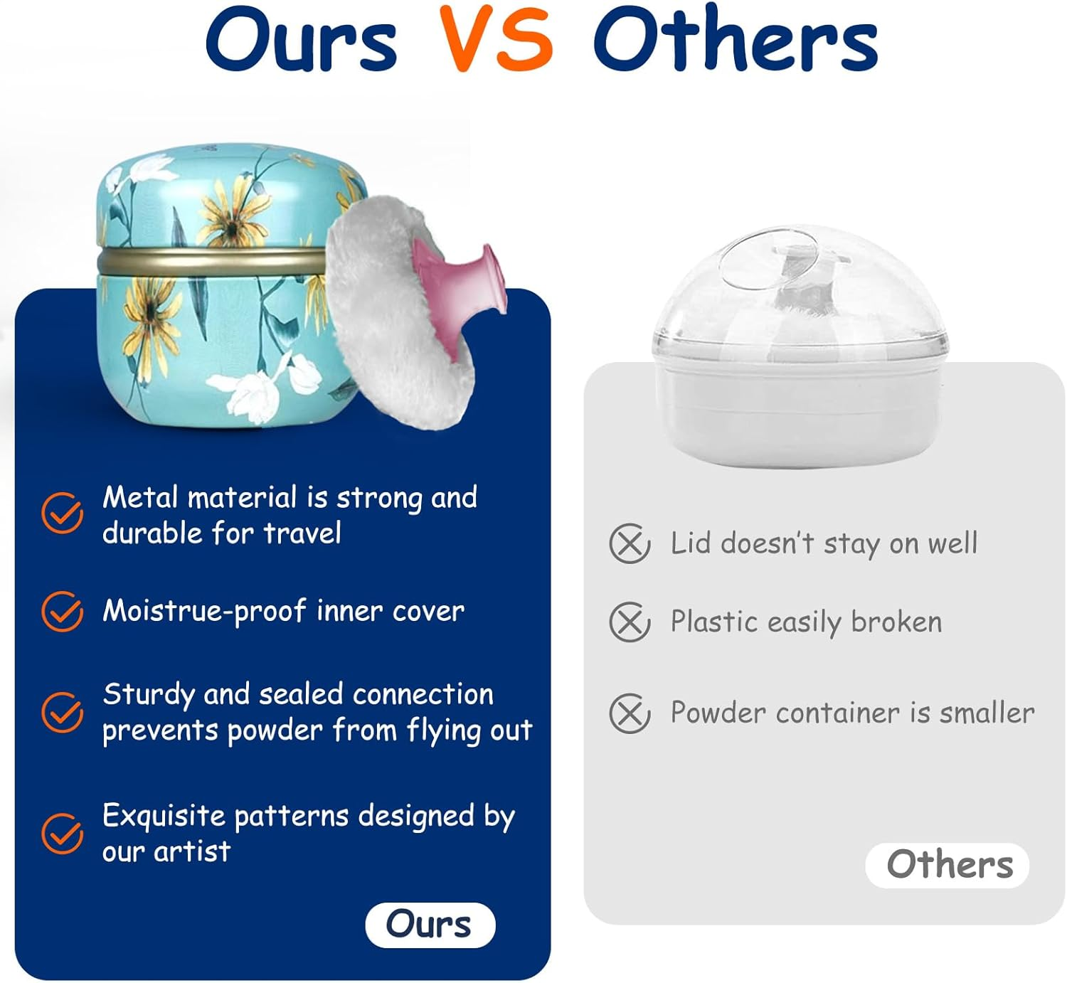 Body Powder Puff and Container for Dusting Powder, Women Powder Puff and Powder Case for Bath and Travel (Chrysanthemum) image number 5