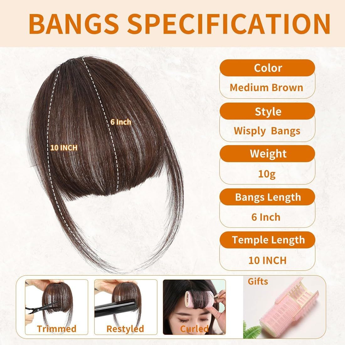 JEYORZY Pack of 2 Clip-In Fringe, Clip on Air Bangs, French Fringe, One Piece Wig with Natural Bangs, Hair Bangs for Women, Bangs Extension for Women'S Wigs (Dark Brown and Light Brown) image number 1