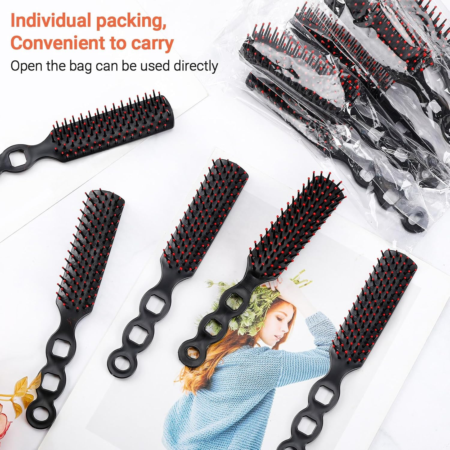 100 Packs Bulk Hair Brushes for Homeless, anti Entangling Hair Brushes anti Static Massage Combs, Disposable Plastic Hairbrush Suitable Shelter Hotel Nursing Home Charity Church -Individually Wrapped image number 3