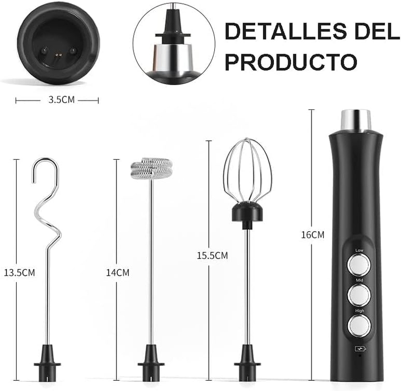 Milk Frother Handheld, USB Handheld Coffee Frother Rechargeable Electric Whisk Foam Maker with 3 Heads, 3 Gear Adjustable Speeds Mini Milk Foamer for Latte, Cappuccino, Coffee, Hot Chocolate, Matcha image number 1