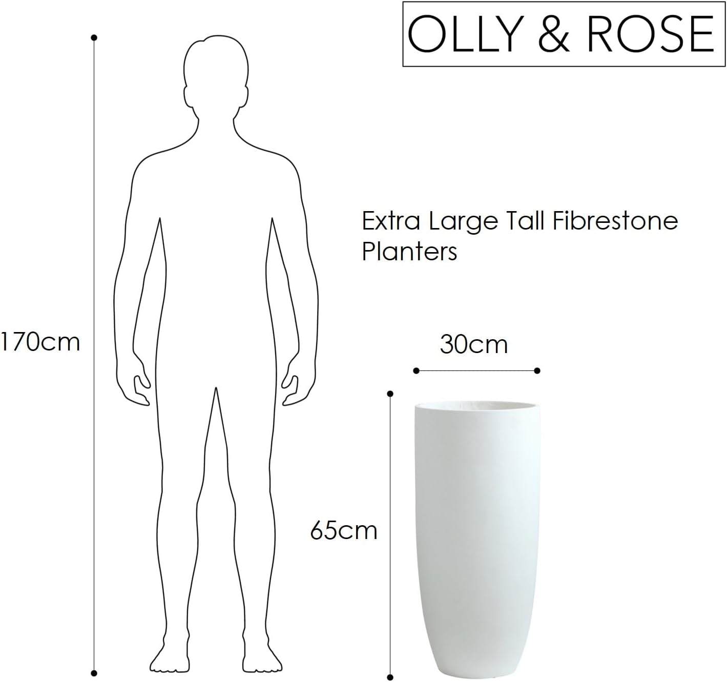 Olly & Rose Matt White Tall Planter - Fibre Planter 65Cm Height 30Cm Diameter image number 1