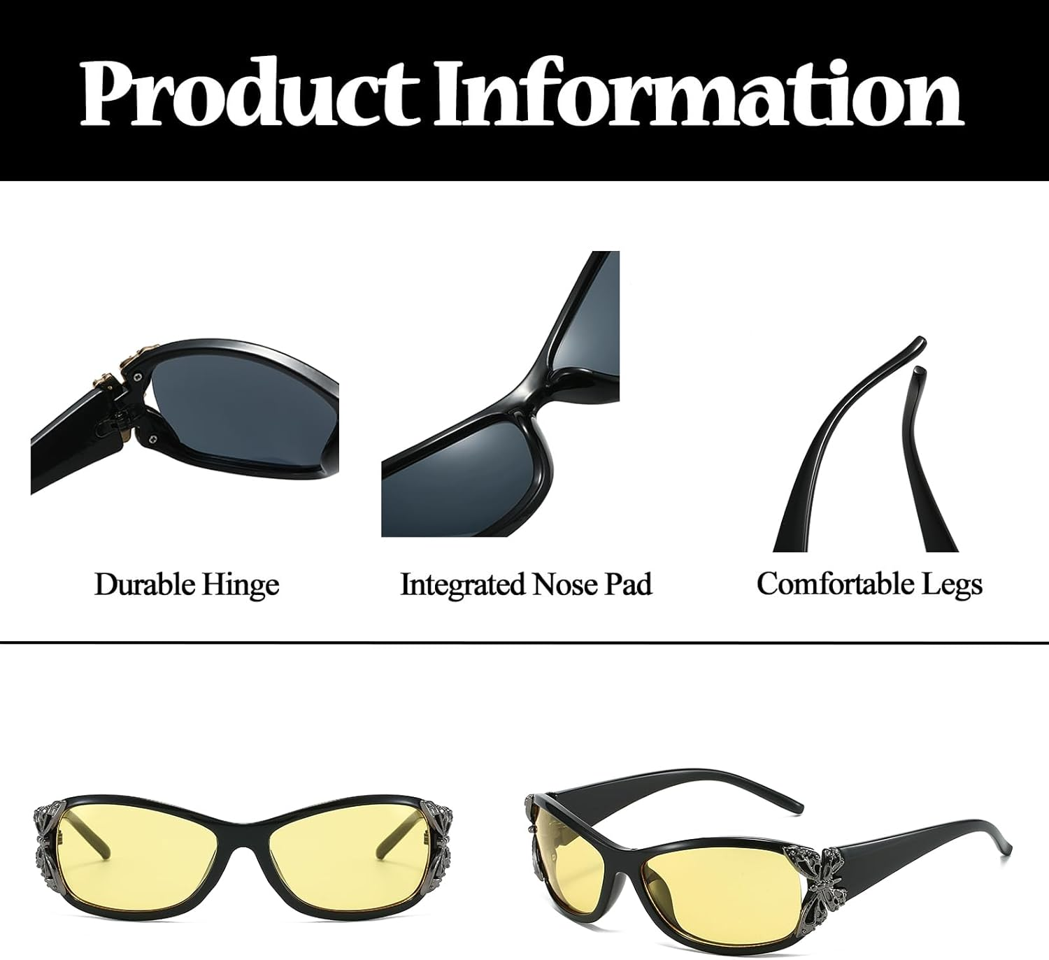 LJCZKA Wrap around Y2K Sunglasses for Women Oversized Butterfly Glittering Sun Glasses Vintage Shield Shades UV400 Protection image number 2