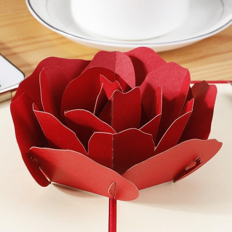 Rose Pop up Greeting Card Handmade Rose Pop up Card 3D Pop up Cards for Husband Wife Girlfriend Card for Valentines Day, Wedding, Anniversary, Love, Romance image number 3