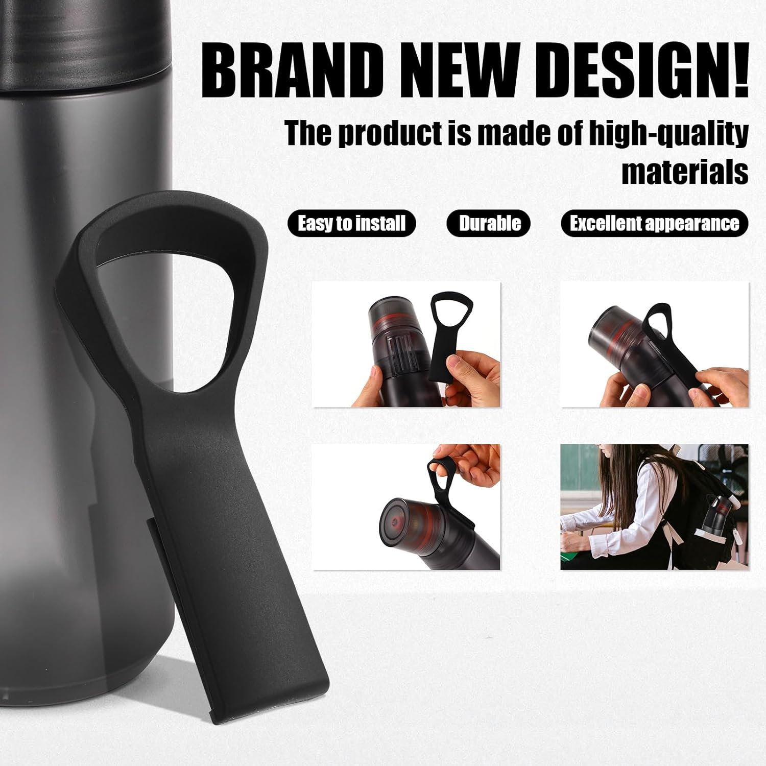 2Pcs Handle Compatible with Air up Water Bottle, Silicone Bottle Handle Fastening Water Bottle Handle Grip Accessories Bottle Handle Belt for Carrying Sports Event School Home (Black, Orange) image number 1