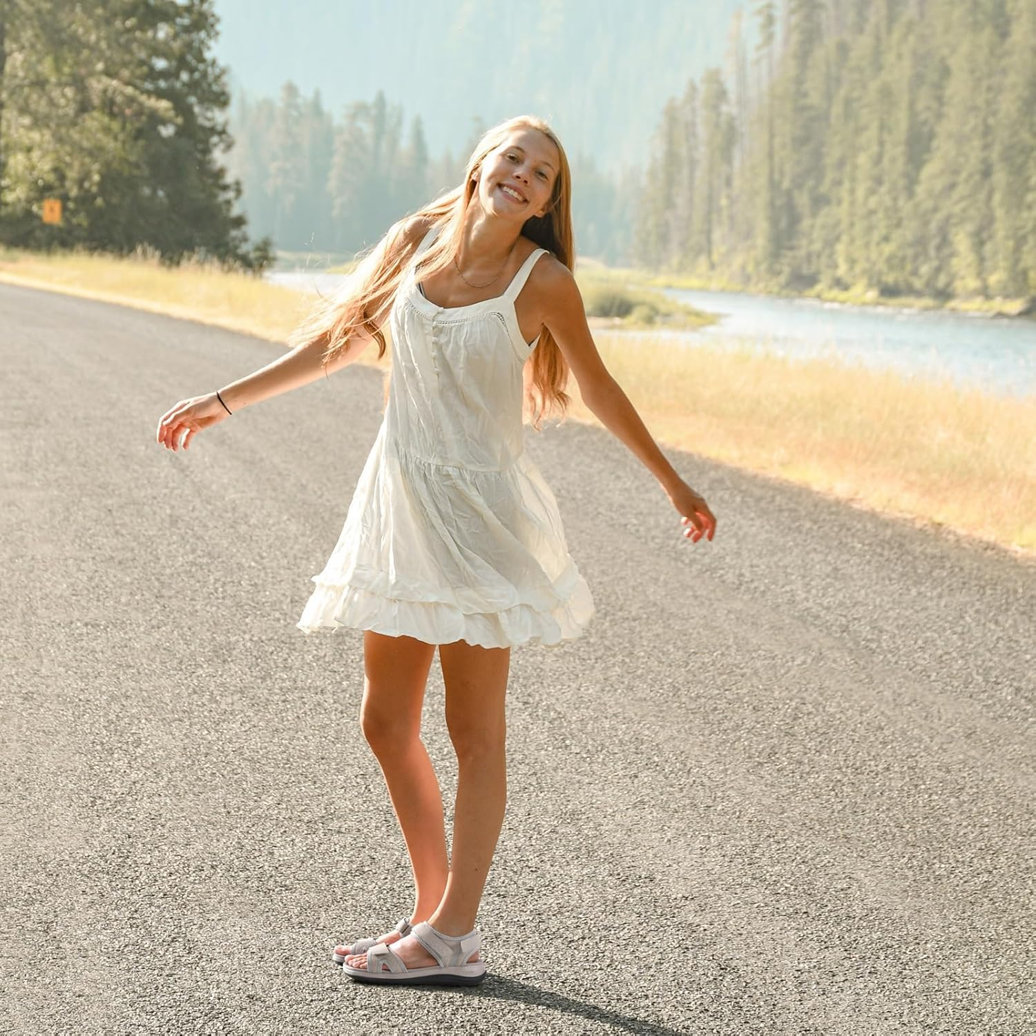 Fitville Women'S Wide Sandals, Flat Outdoor Sandals with Adjustable Ankle Strap for Plantar Fasciitis & Swollen Feet | Arch Support & Slip Resistance & Comfortable image number 1