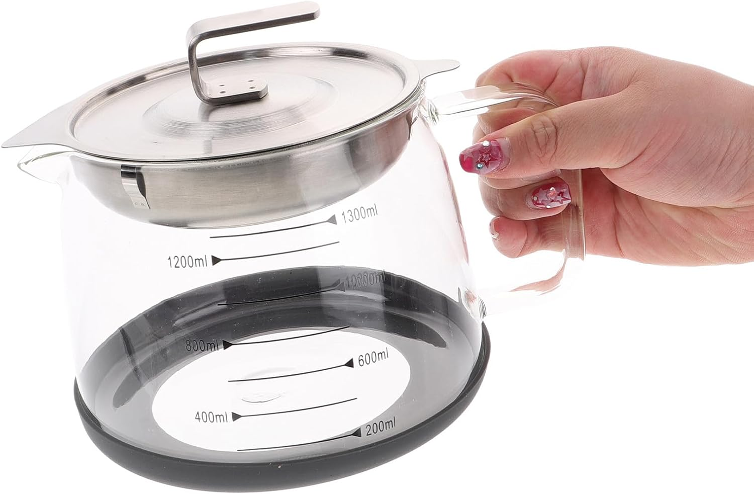 VANZACK Glass Oil Filter Pot 1300Ml with 304 Stainless Steel Strainer, Used Cooking Oil Collector and Fat Separator Container for Household Kitchen image number 4