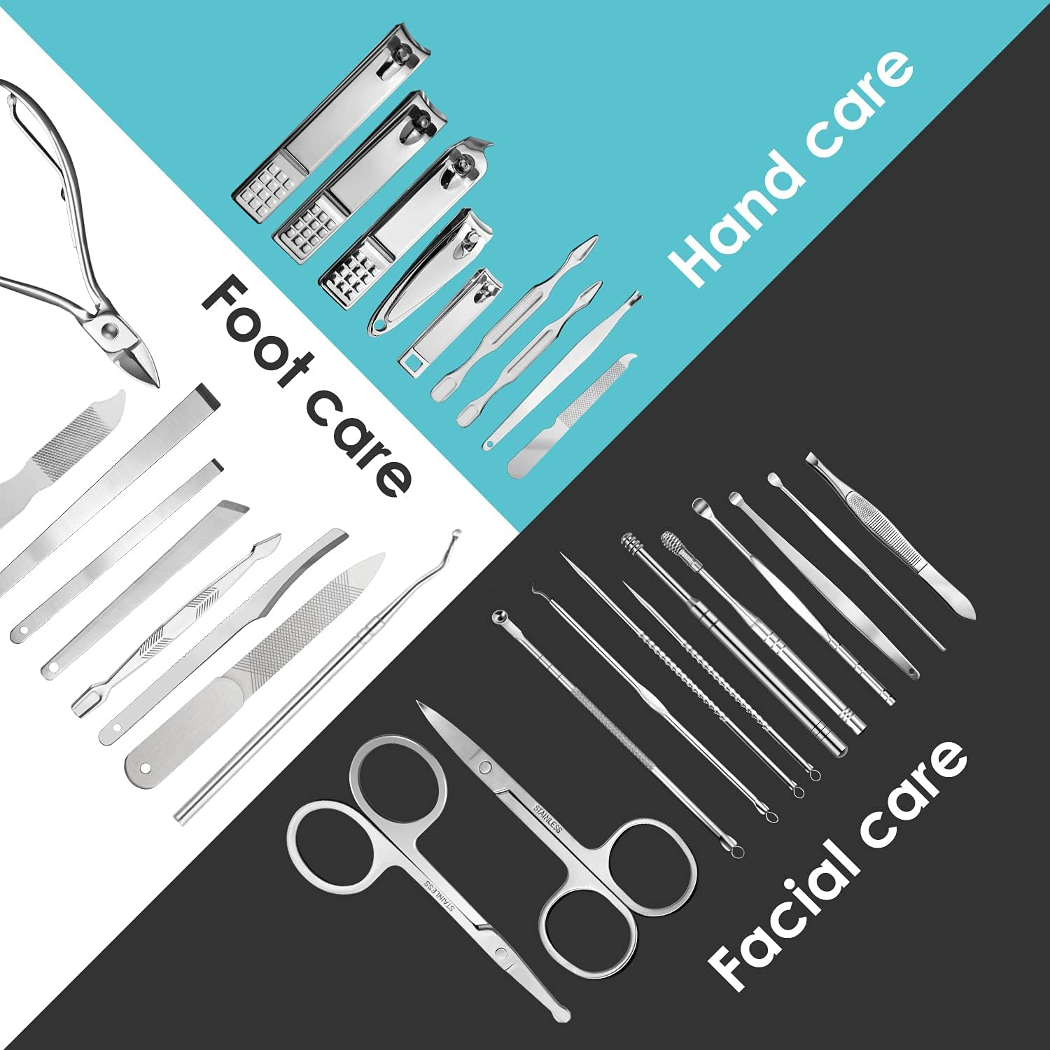 WOAMA Manicure Set 30 in 1 Nail Clipper Set Nail Kit for Women Men Stainless Steel Manicure Kit Professional with Travel Case - Blue image number 5