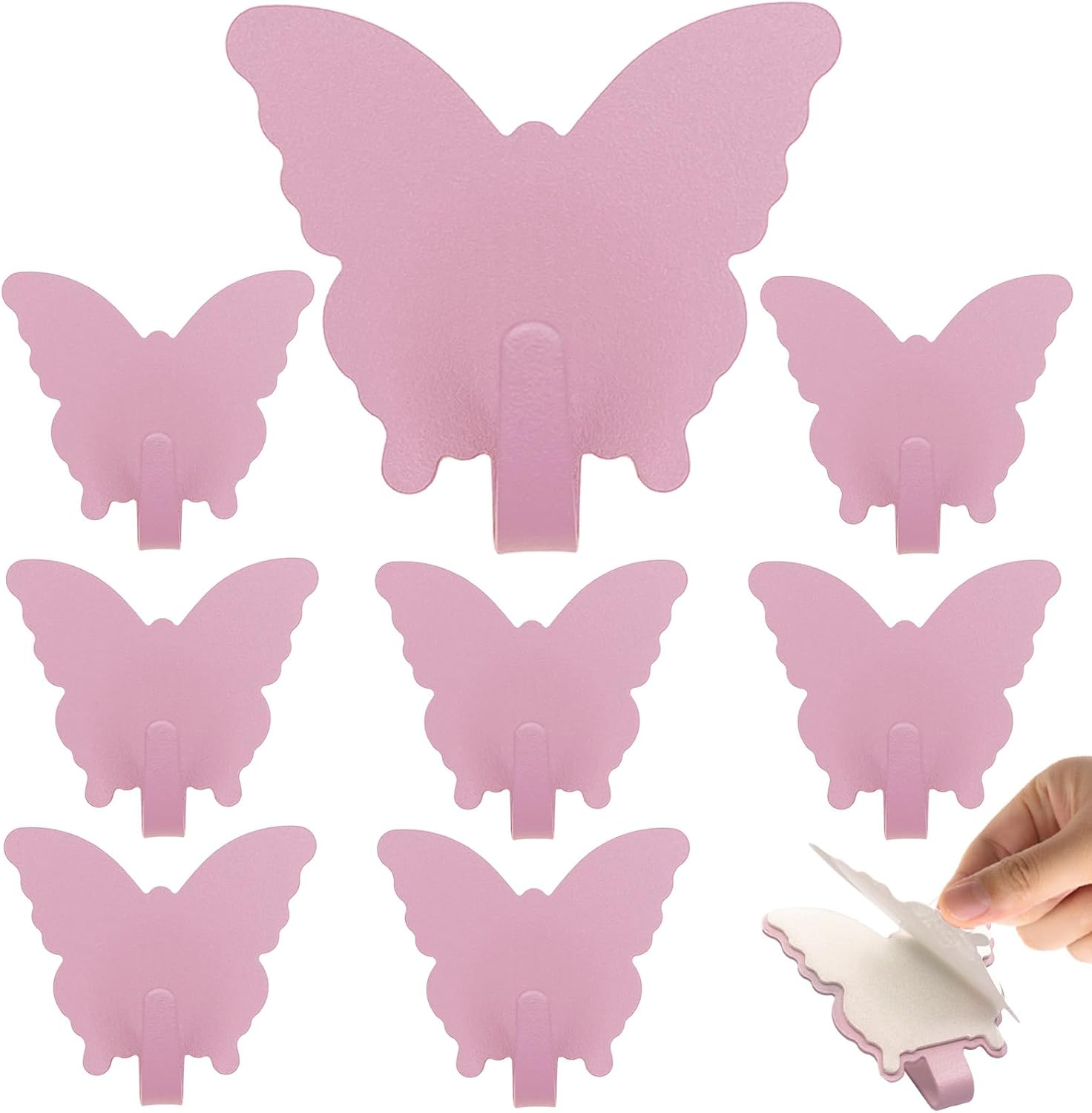 Duehoppee 8 Pack Adhesive Hooks,Cute Butterfly Sticky Hooks,Wall Decoration Hooks,Strong Stainless Steel Hooks to Organize Kitchen Office Bathroom Items, Key Hooks, Hat Hooks (Black)